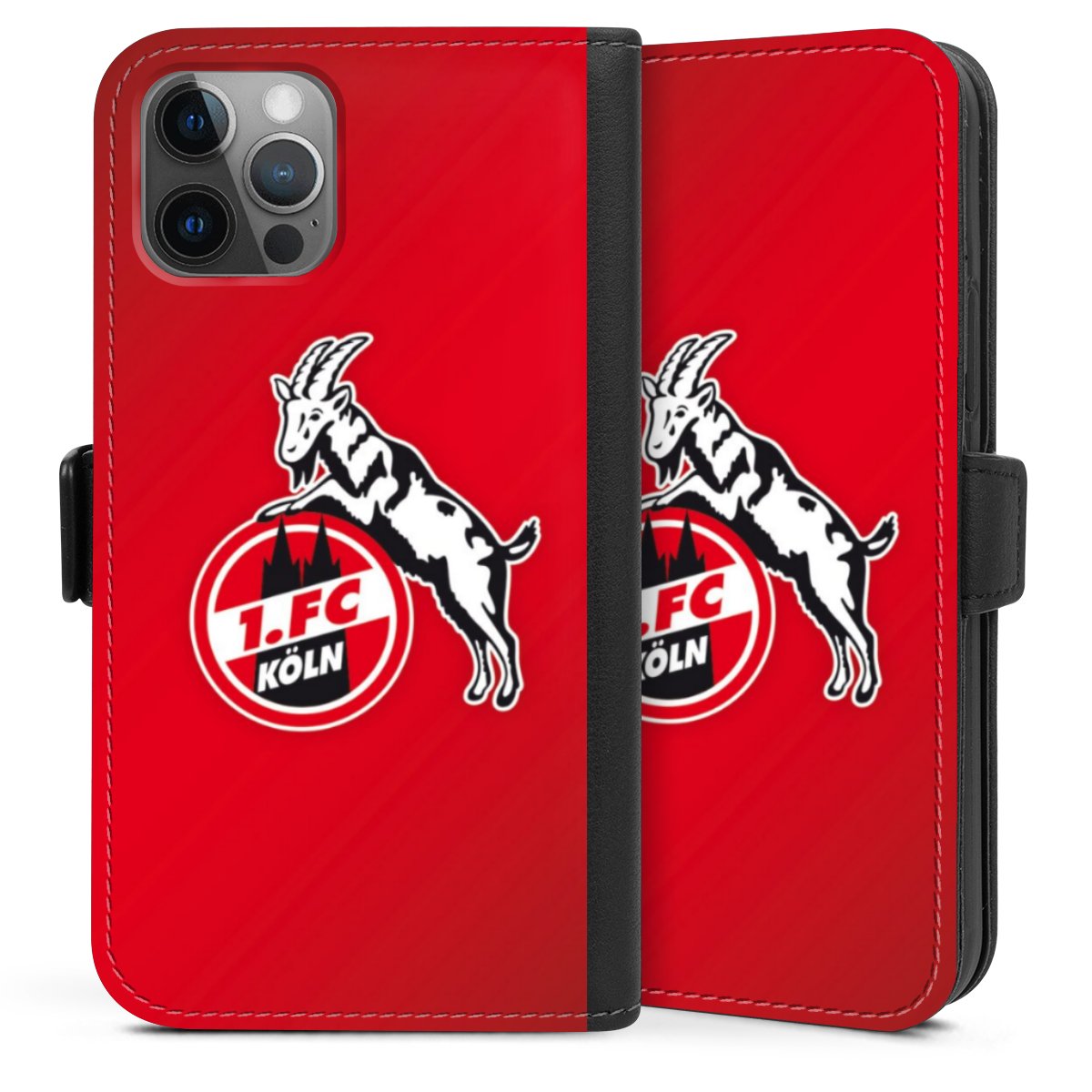 iPhone 12 Handy Klapphülle Handyhülle aus Kunst Leder schwarz Flip Case Official Licensed Product Effzeh 1. Fc Köln Sideflip mit Lasche