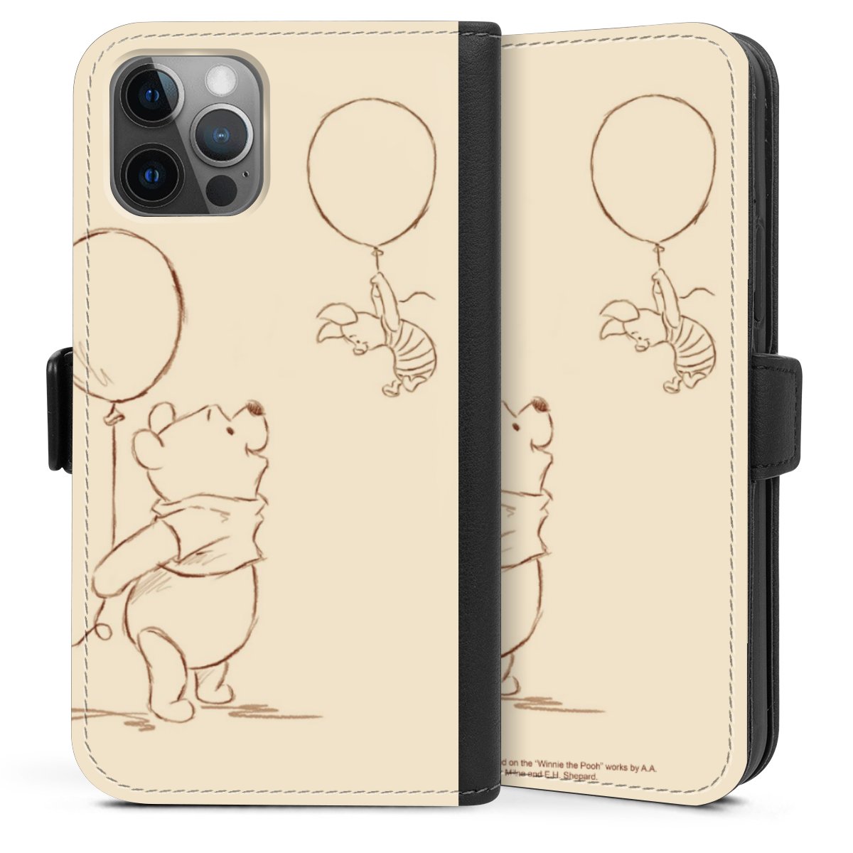 iPhone 12 Handy Klapphülle Handyhülle aus Kunst Leder schwarz Flip Case Official Licensed Product Winnie The Pooh Disney Sideflip mit Lasche