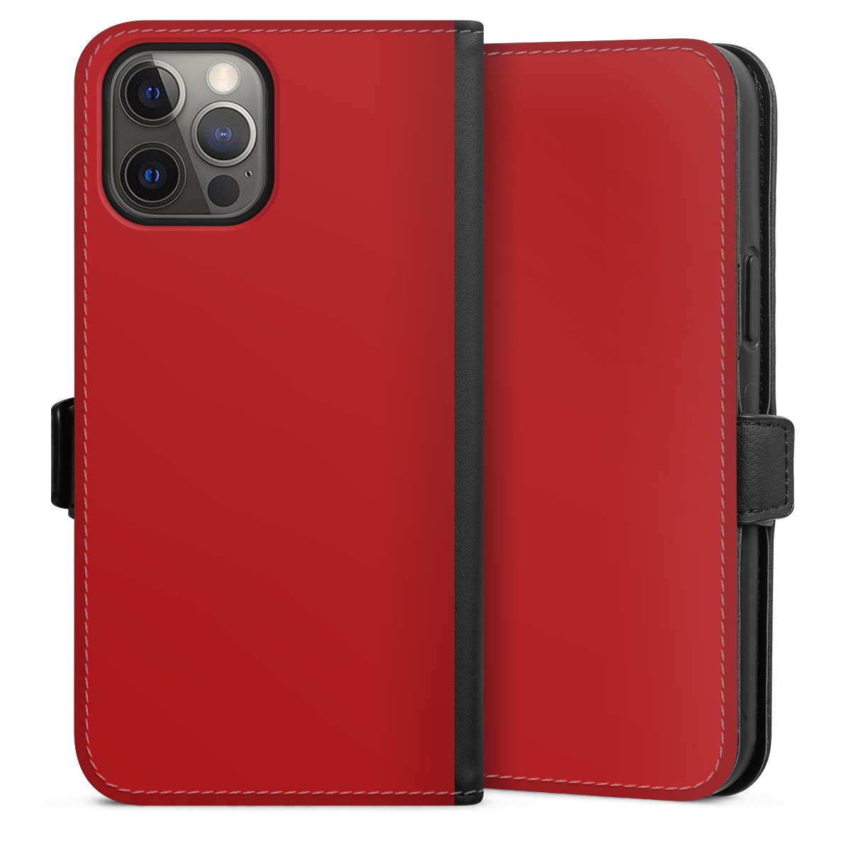 iPhone 12 Pro Max Handy Klapphülle Handyhülle aus Kunst Leder schwarz Flip Case Colour Unicoloured Red Sideflip mit Lasche