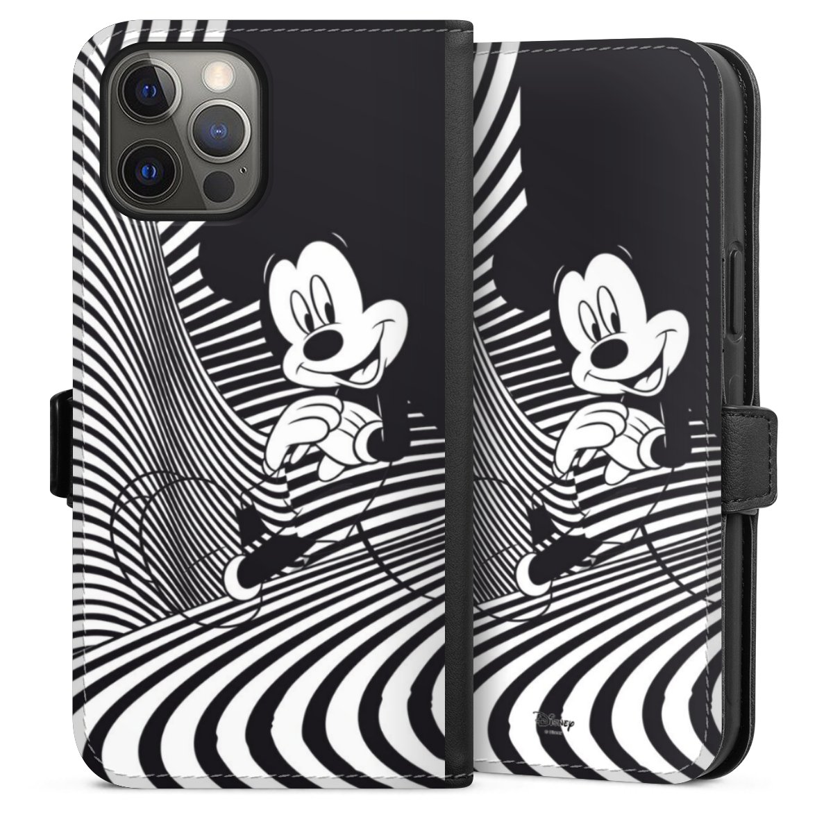 iPhone 12 Pro Max Handy Klapphülle Handyhülle aus Kunst Leder schwarz Flip Case Disney Official Licensed Product Mickey Mouse Sideflip mit Lasche