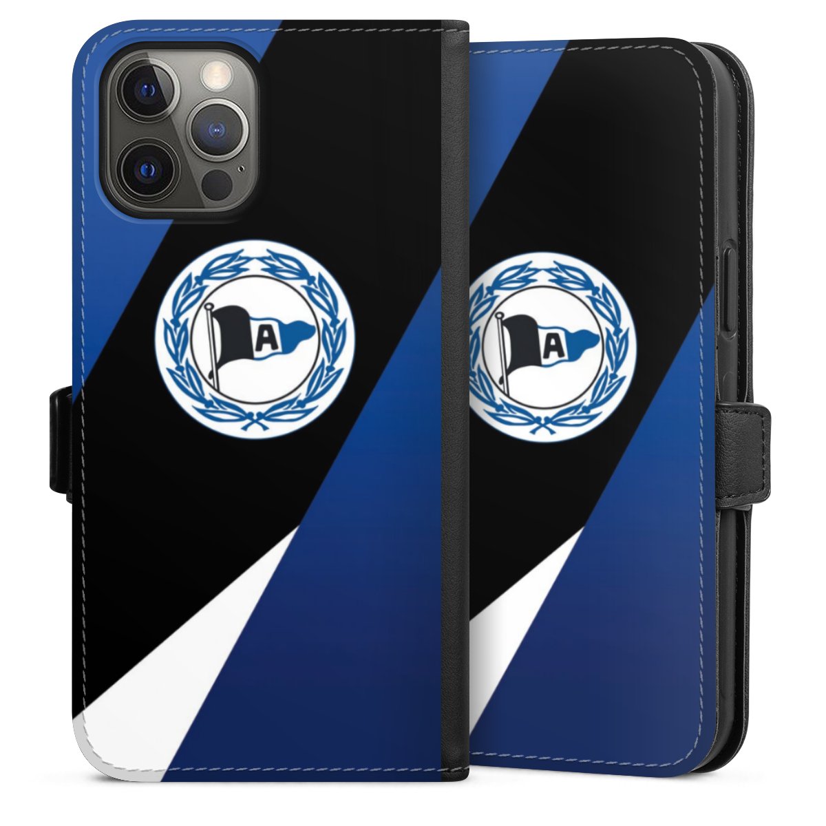 iPhone 12 Pro Max Handy Klapphülle Handyhülle aus Kunst Leder schwarz Flip Case Official Licensed Product Arminia Bielefeld Dsc Sideflip mit Lasche