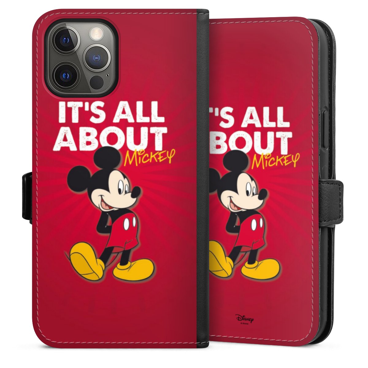 iPhone 12 Pro Max Handy Klapphülle Handyhülle aus Kunst Leder schwarz Flip Case Mouse Disney Official Licensed Product Sideflip mit Lasche