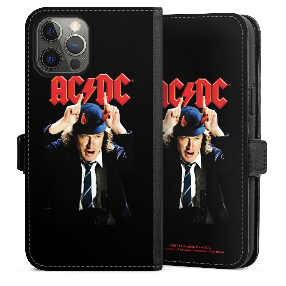 iPhone 12 Pro Max Handy Klapphülle Handyhülle aus Kunst Leder schwarz Flip Case Merchandise Acdc Riverplate Sideflip mit Lasche