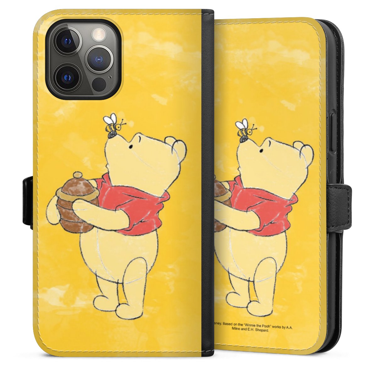 iPhone 12 Pro Max Handy Klapphülle Handyhülle aus Kunst Leder schwarz Flip Case Official Licensed Product Winnie The Pooh Disney Sideflip mit Lasche