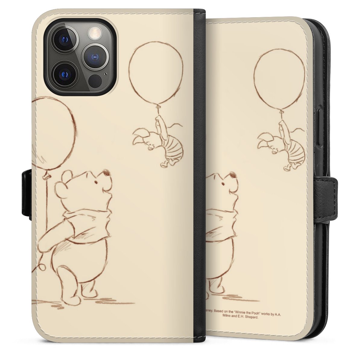 iPhone 12 Pro Max Handy Klapphülle Handyhülle aus Kunst Leder schwarz Flip Case Official Licensed Product Winnie The Pooh Disney Sideflip mit Lasche