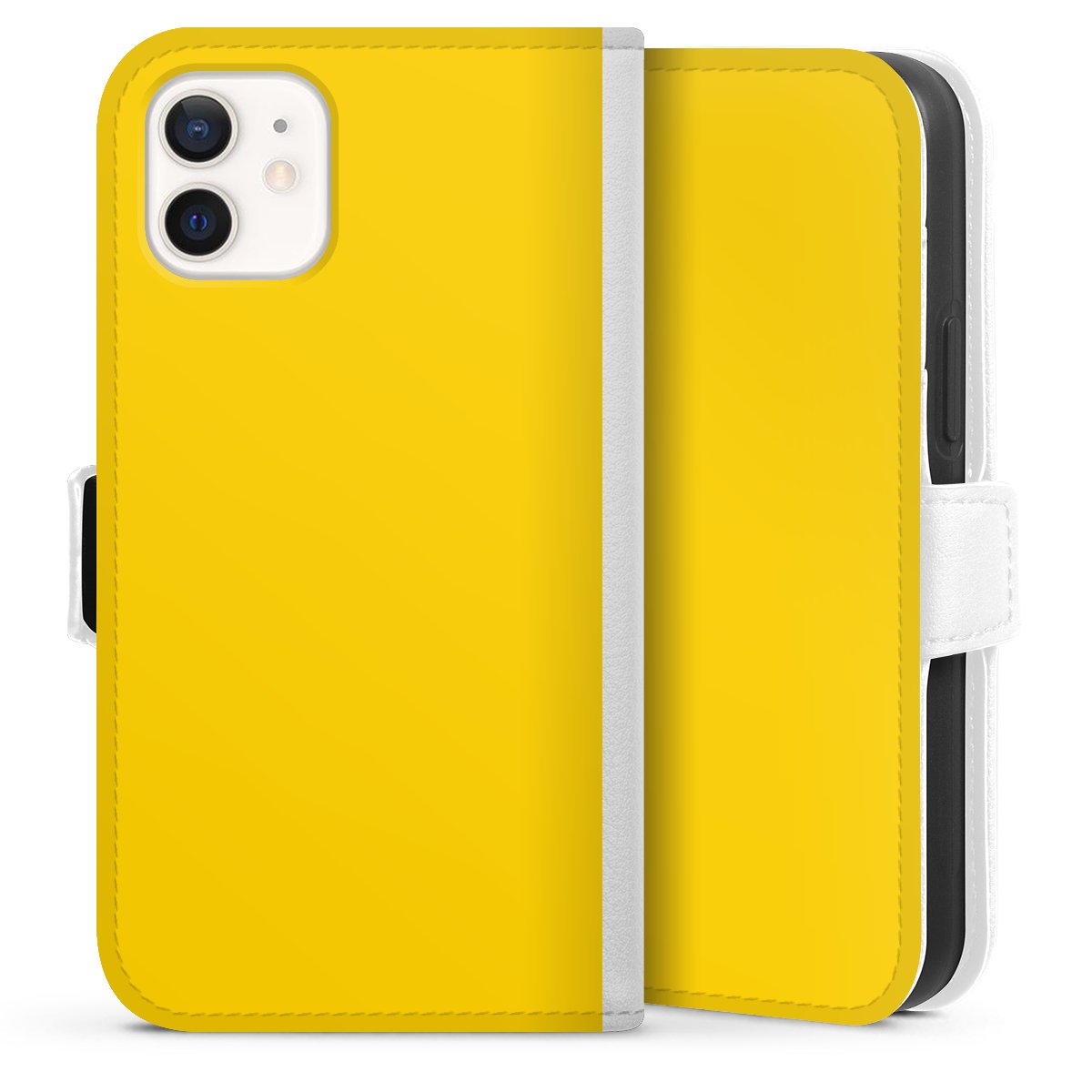 iPhone 12 mini Handy Klapphülle Handyhülle aus Kunst Leder weiß Flip Case Yellow Unicoloured Colour Sideflip mit Lasche