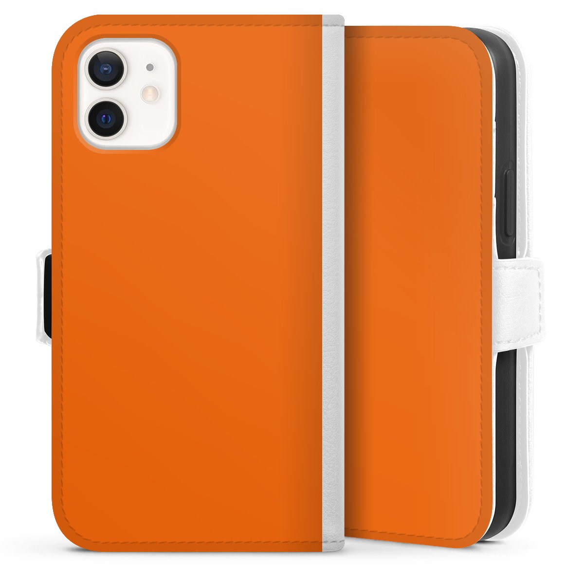 iPhone 12 mini Handy Klapphülle Handyhülle aus Kunst Leder weiß Flip Case Orange Colour Unicoloured Sideflip mit Lasche