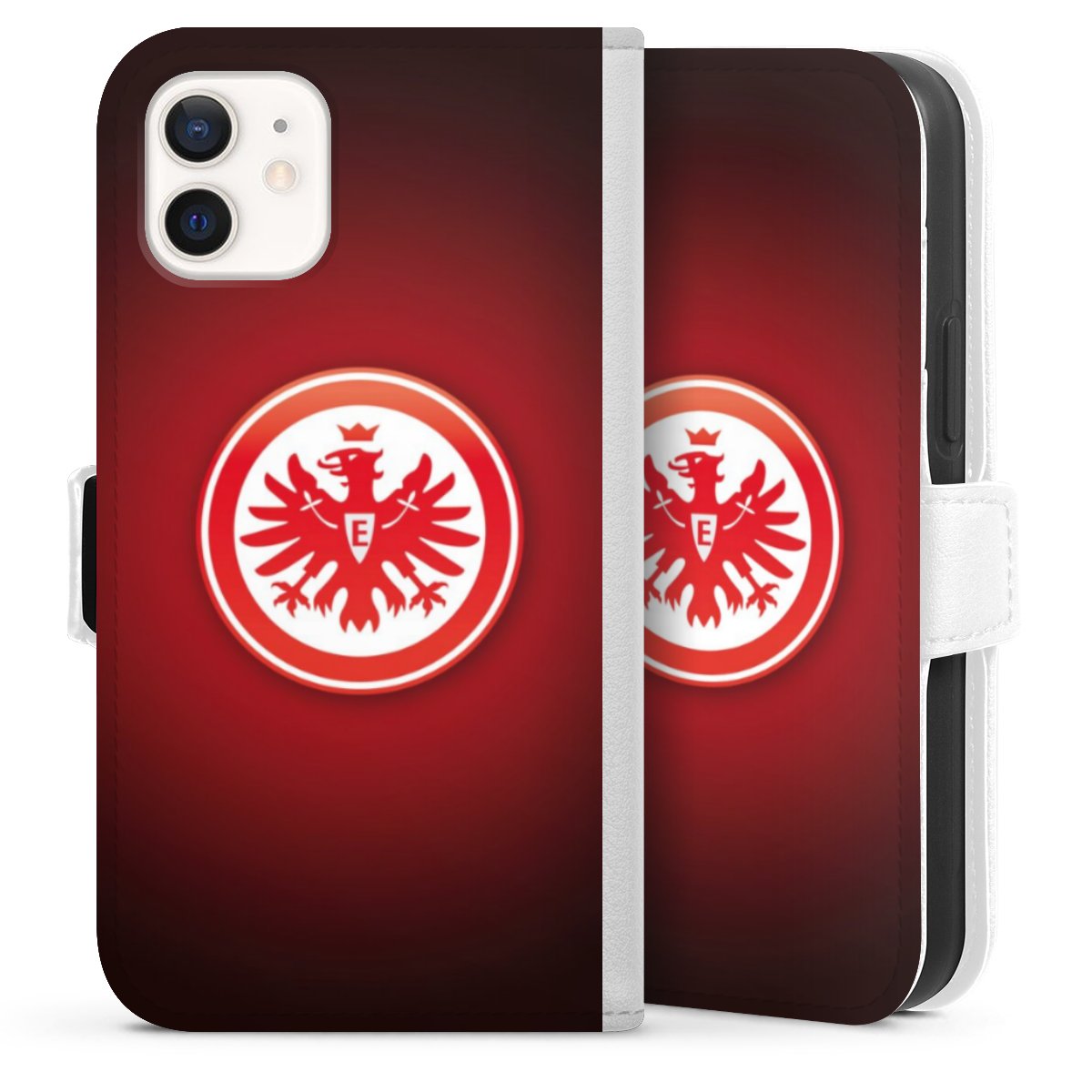 iPhone 12 mini Handy Klapphülle Handyhülle aus Kunst Leder weiß Flip Case Eintracht Frankfurt Official Licensed Product Coat Of Arms Sideflip mit Lasche