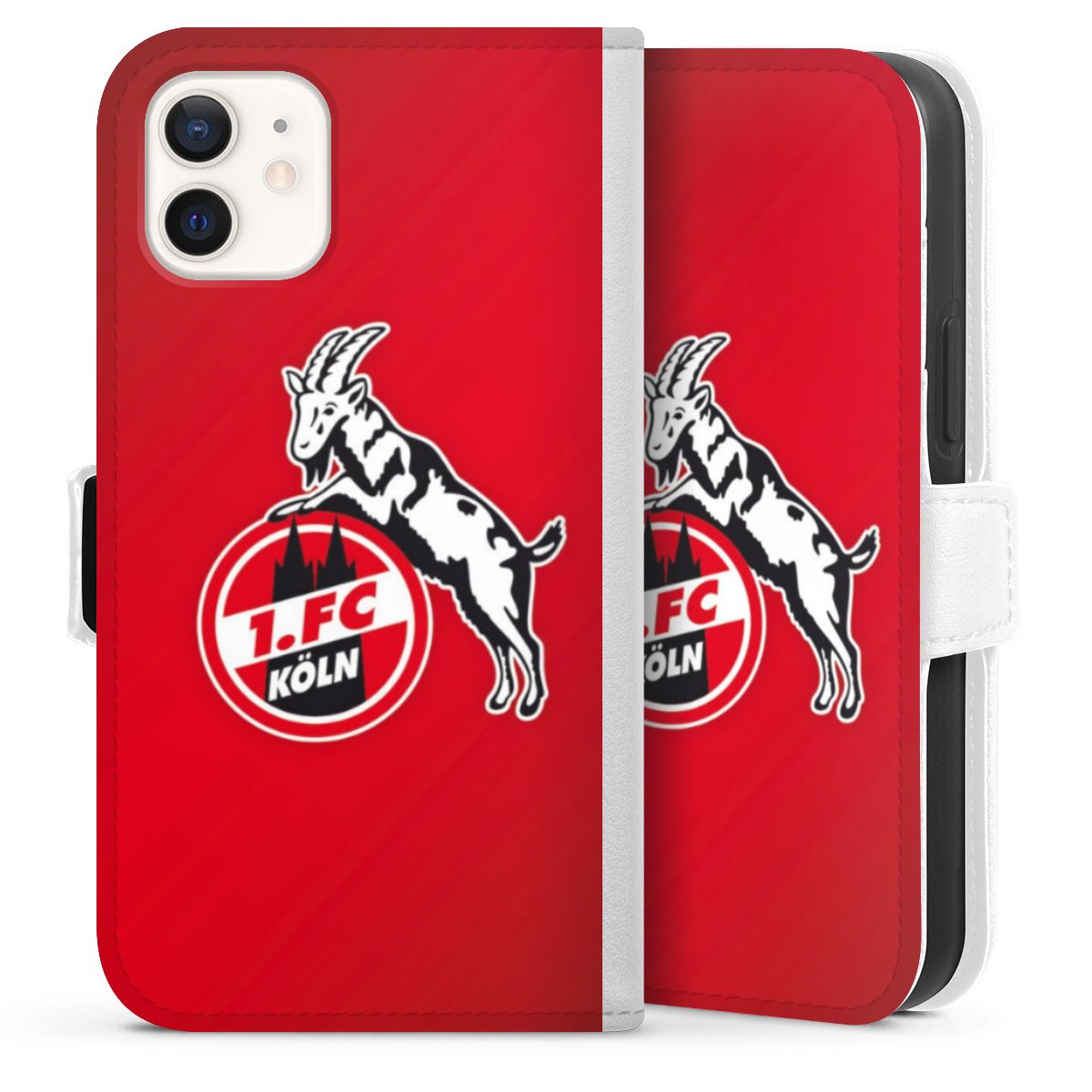 iPhone 12 mini Handy Klapphülle Handyhülle aus Kunst Leder weiß Flip Case Official Licensed Product Effzeh 1. Fc Köln Sideflip mit Lasche