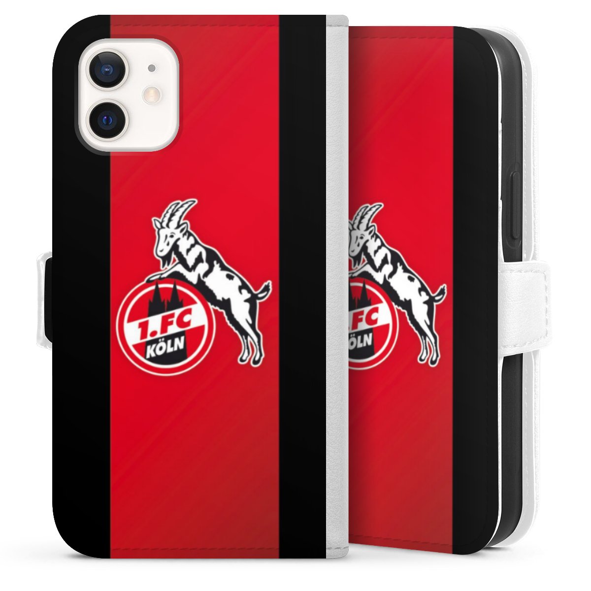 iPhone 12 mini Handy Klapphülle Handyhülle aus Kunst Leder weiß Flip Case Official Licensed Product Billy Goat Hennes 1. Fc Köln Sideflip mit Lasche