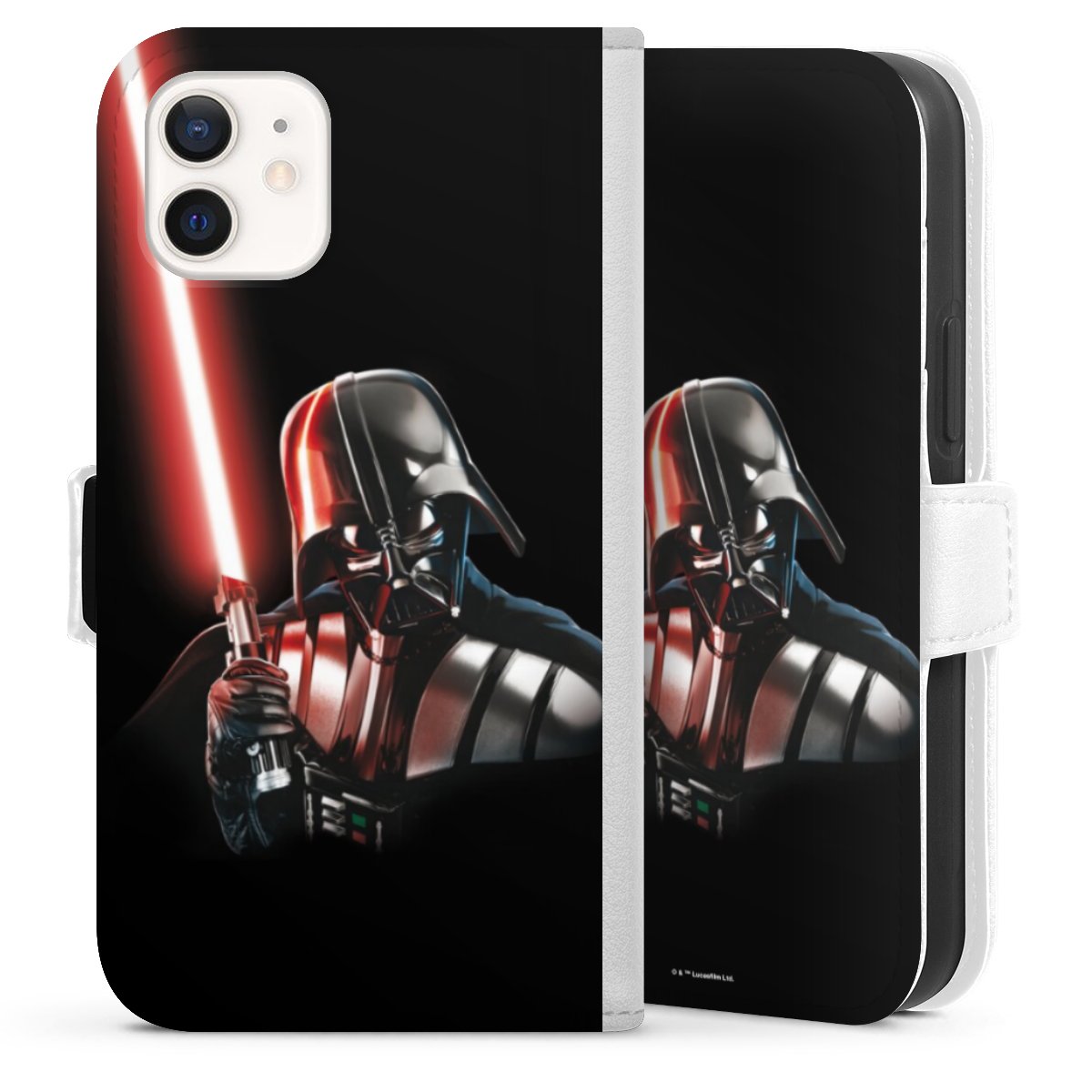 iPhone 12 mini Handy Klapphülle Handyhülle aus Kunst Leder weiß Flip Case Star Wars Merchandise Darth Vader Sideflip mit Lasche