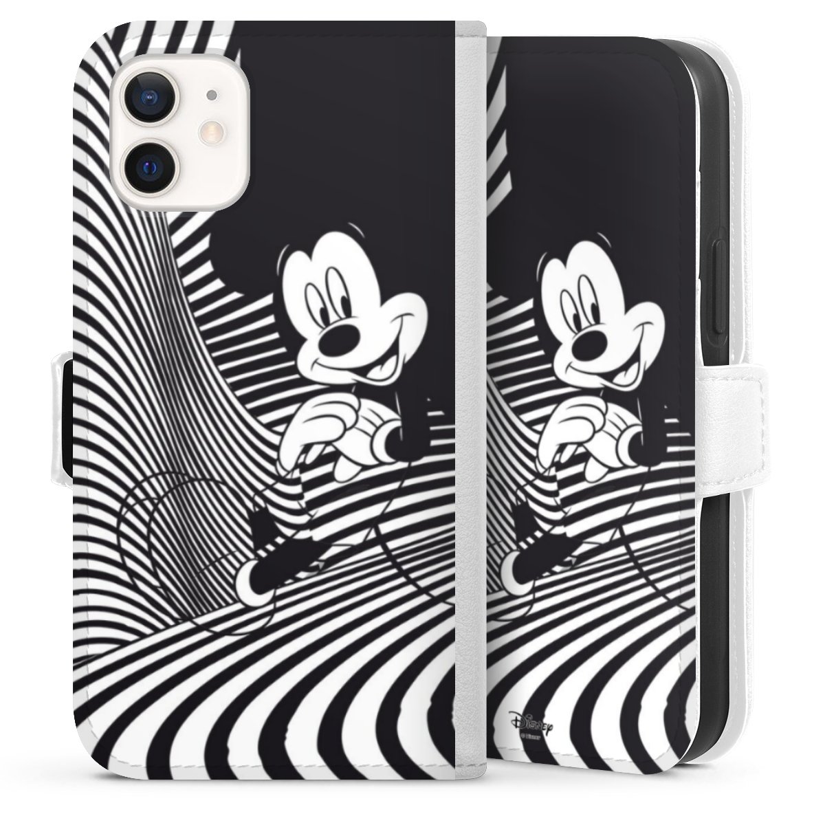 iPhone 12 mini Handy Klapphülle Handyhülle aus Kunst Leder weiß Flip Case Disney Official Licensed Product Mickey Mouse Sideflip mit Lasche