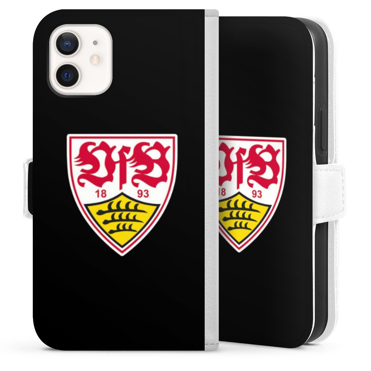 iPhone 12 mini Handy Klapphülle Handyhülle aus Kunst Leder weiß Flip Case Vfb Stuttgart Official Licensed Product Coat Of Arms Sideflip mit Lasche