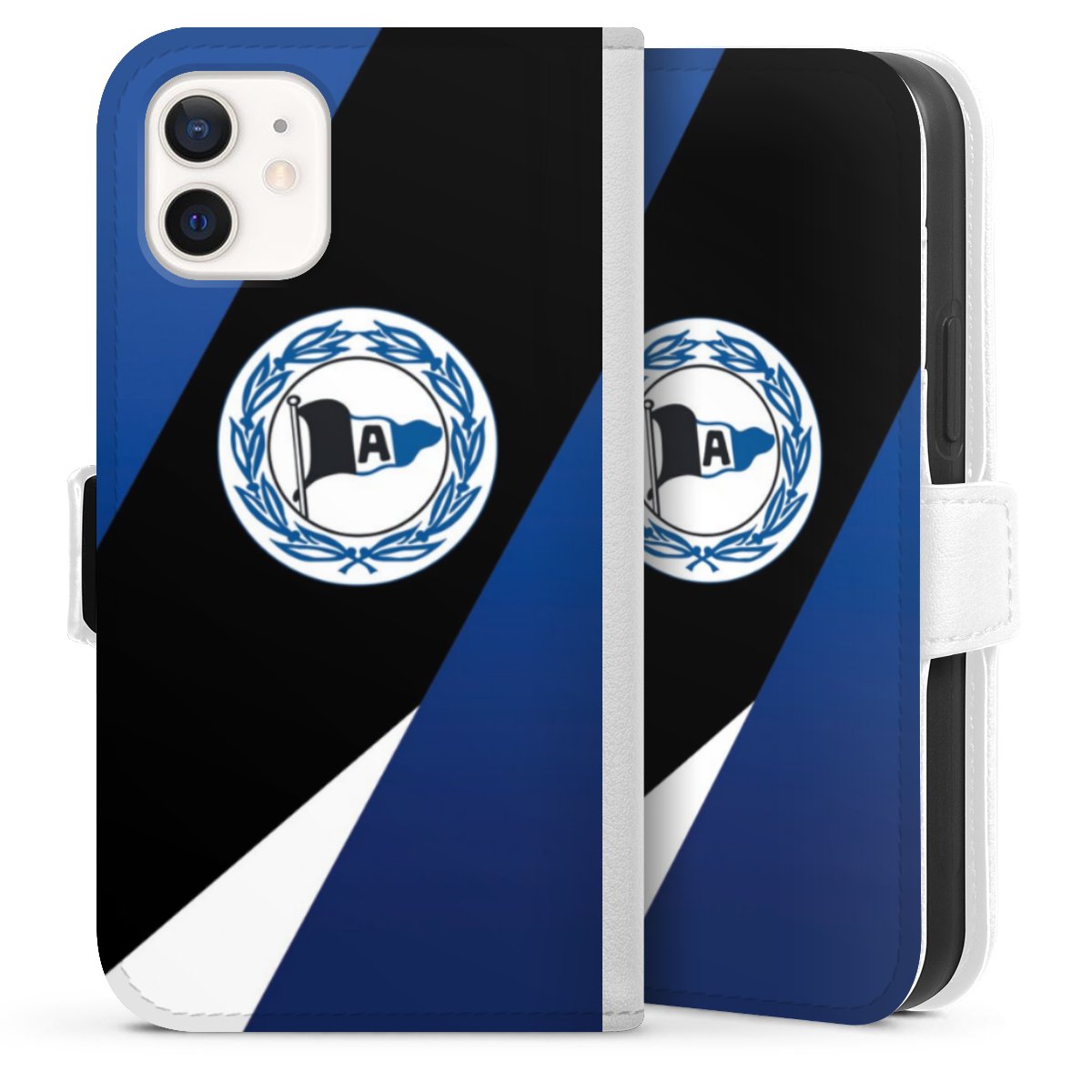 iPhone 12 mini Handy Klapphülle Handyhülle aus Kunst Leder weiß Flip Case Official Licensed Product Arminia Bielefeld Dsc Sideflip mit Lasche