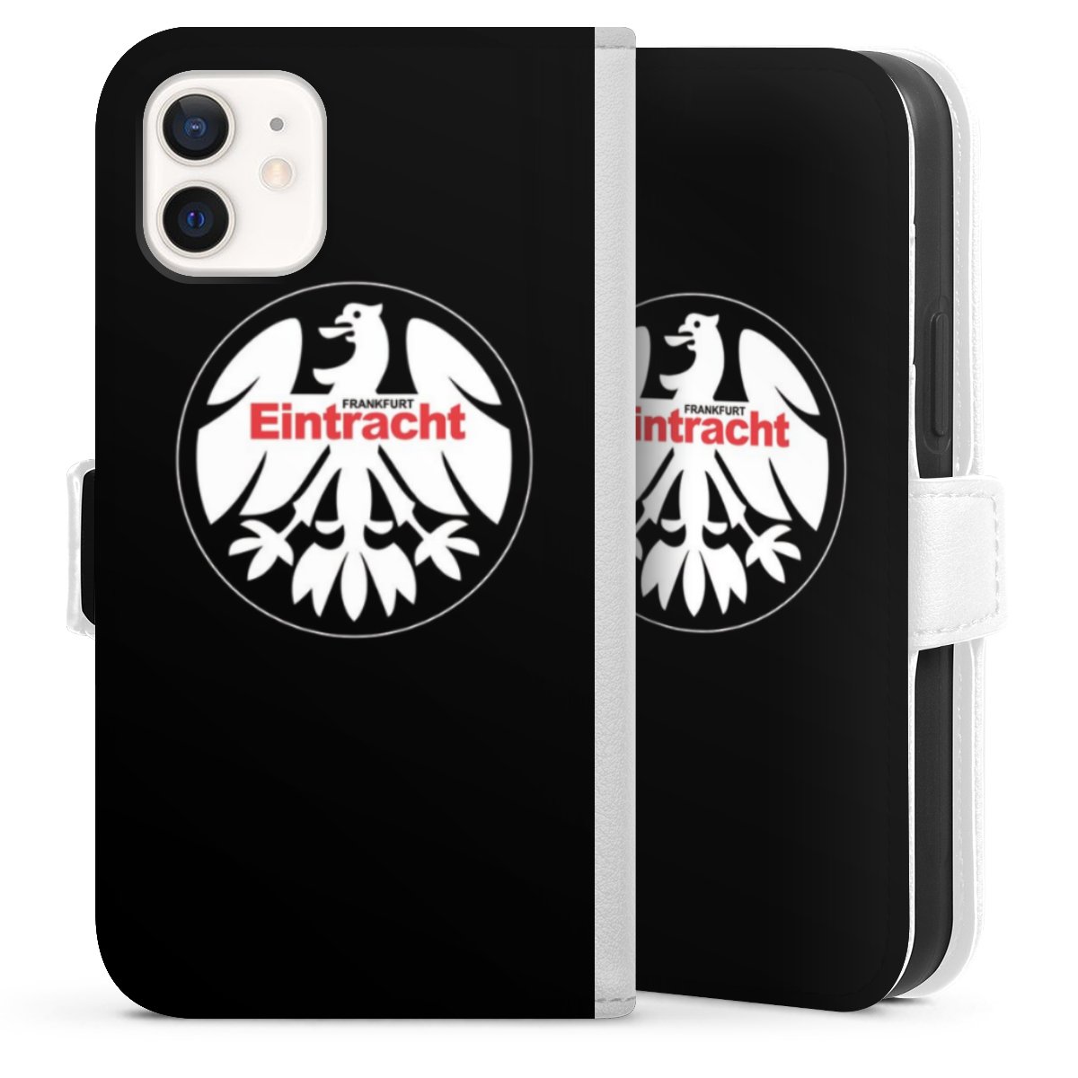 iPhone 12 mini Handy Klapphülle Handyhülle aus Kunst Leder weiß Flip Case Official Licensed Product Eintracht Frankfurt Sge Sideflip mit Lasche