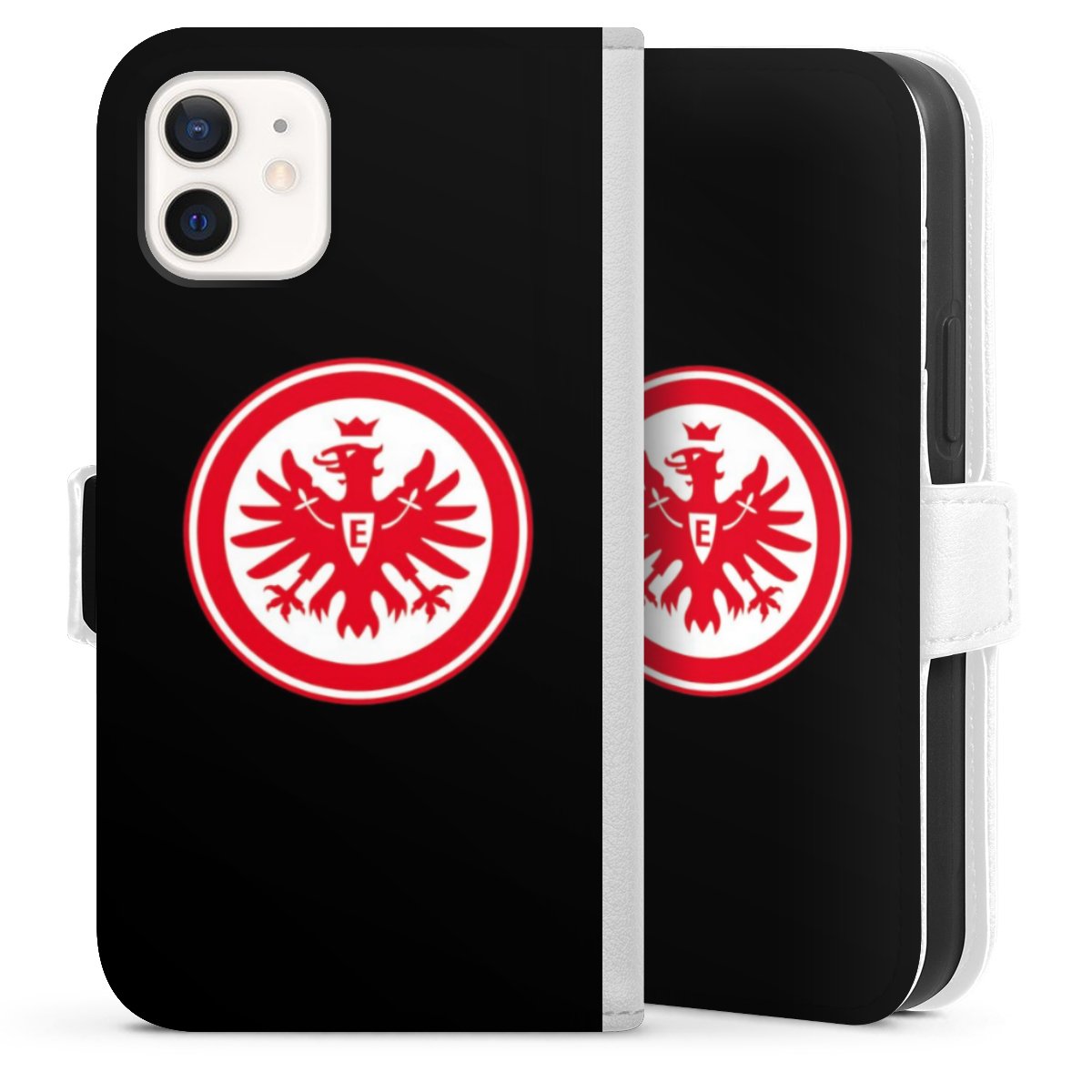 iPhone 12 mini Handy Klapphülle Handyhülle aus Kunst Leder weiß Flip Case Eintracht Frankfurt Sge Eagle Sideflip mit Lasche