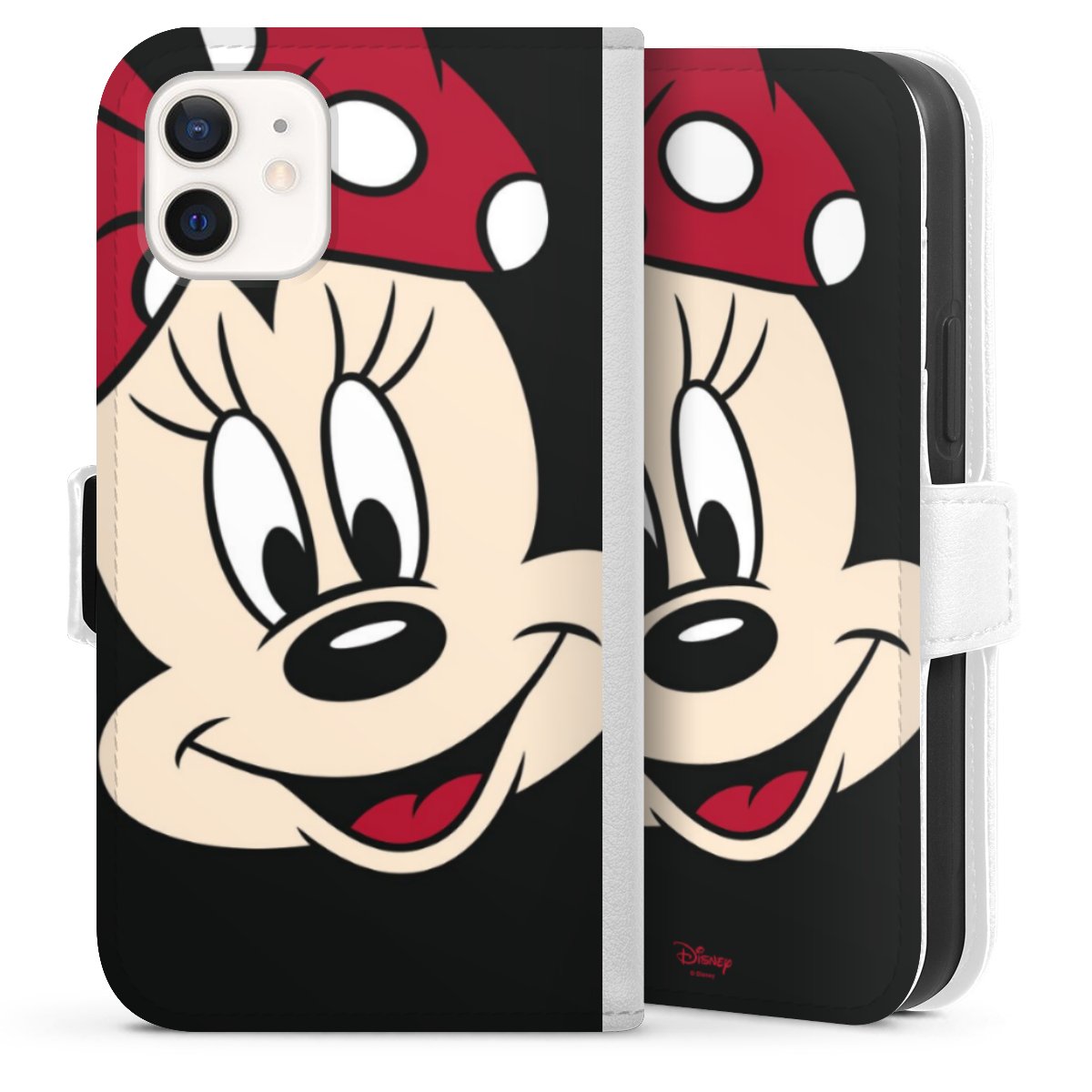 iPhone 12 mini Handy Klapphülle Handyhülle aus Kunst Leder weiß Flip Case Minnie Mouse Official Licensed Product Disney Sideflip mit Lasche