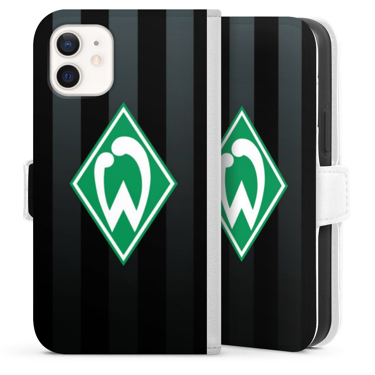 iPhone 12 mini Handy Klapphülle Handyhülle aus Kunst Leder weiß Flip Case Stripes Sv Werder Bremen Official Licensed Product Sideflip mit Lasche