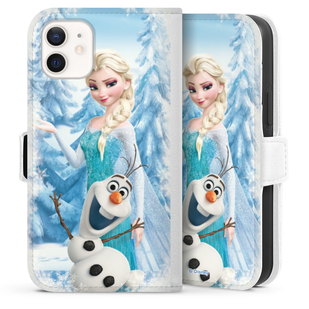 iPhone 12 mini Handy Klapphülle Handyhülle aus Kunst Leder weiß Flip Case Official Licensed Product Frozen Elsa Disney Sideflip mit Lasche