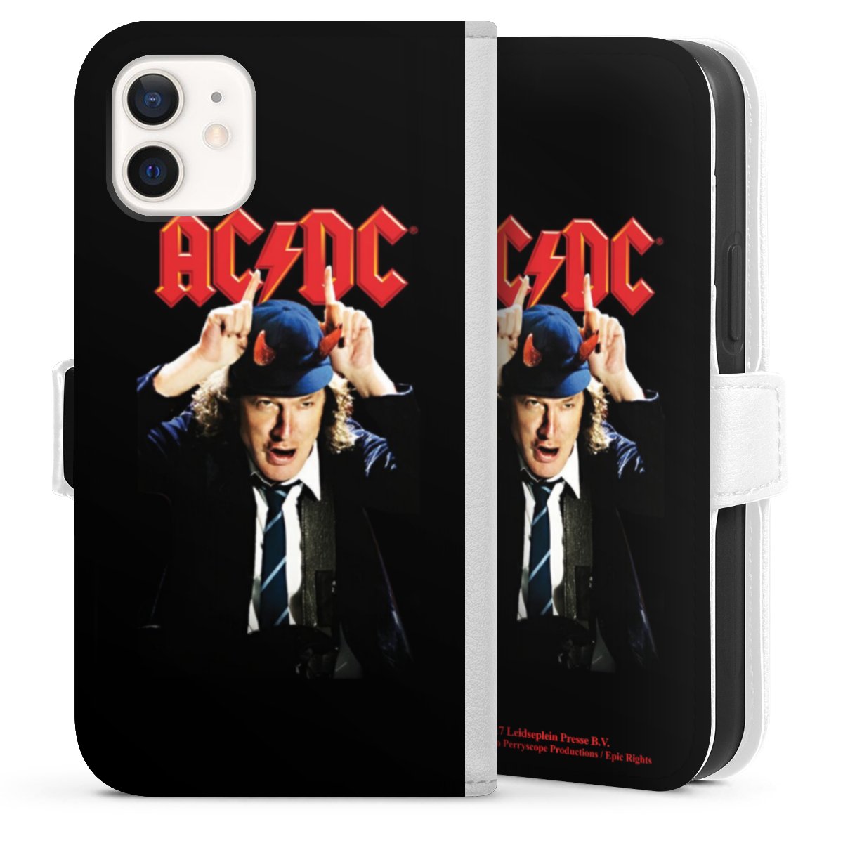 iPhone 12 mini Handy Klapphülle Handyhülle aus Kunst Leder weiß Flip Case Merchandise Acdc Riverplate Sideflip mit Lasche