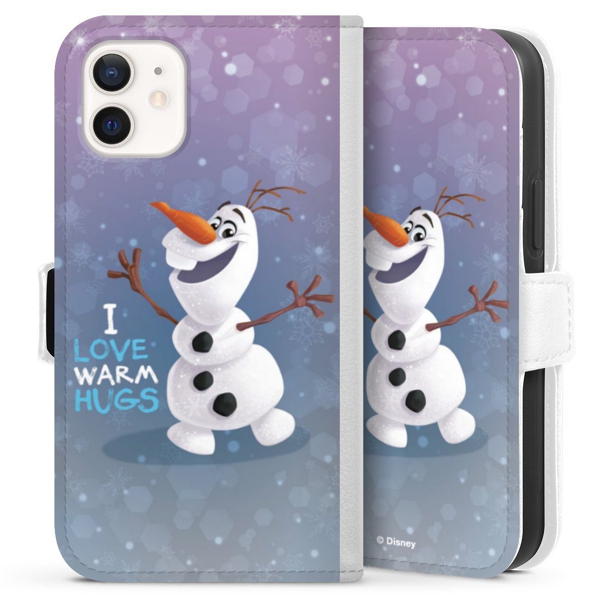 iPhone 12 mini Handy Klapphülle Handyhülle aus Kunst Leder weiß Flip Case Frozen Frozen Olaf Official Licensed Product Sideflip mit Lasche