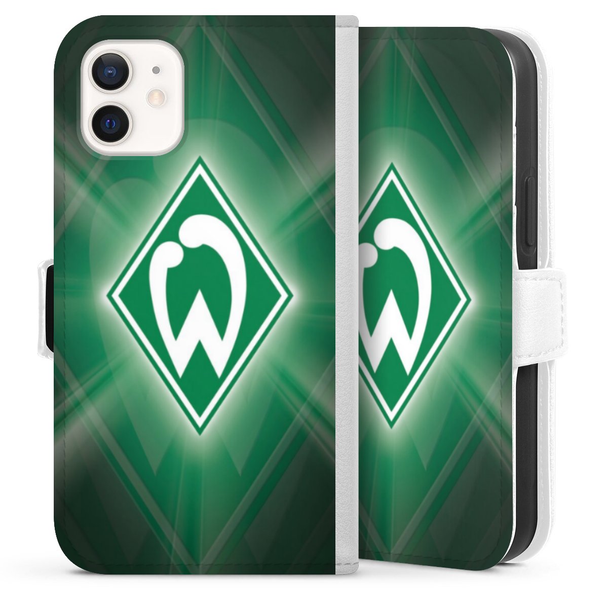 iPhone 12 mini Handy Klapphülle Handyhülle aus Kunst Leder weiß Flip Case Sv Werder Bremen Official Licensed Product Coat Of Arms Sideflip mit Lasche