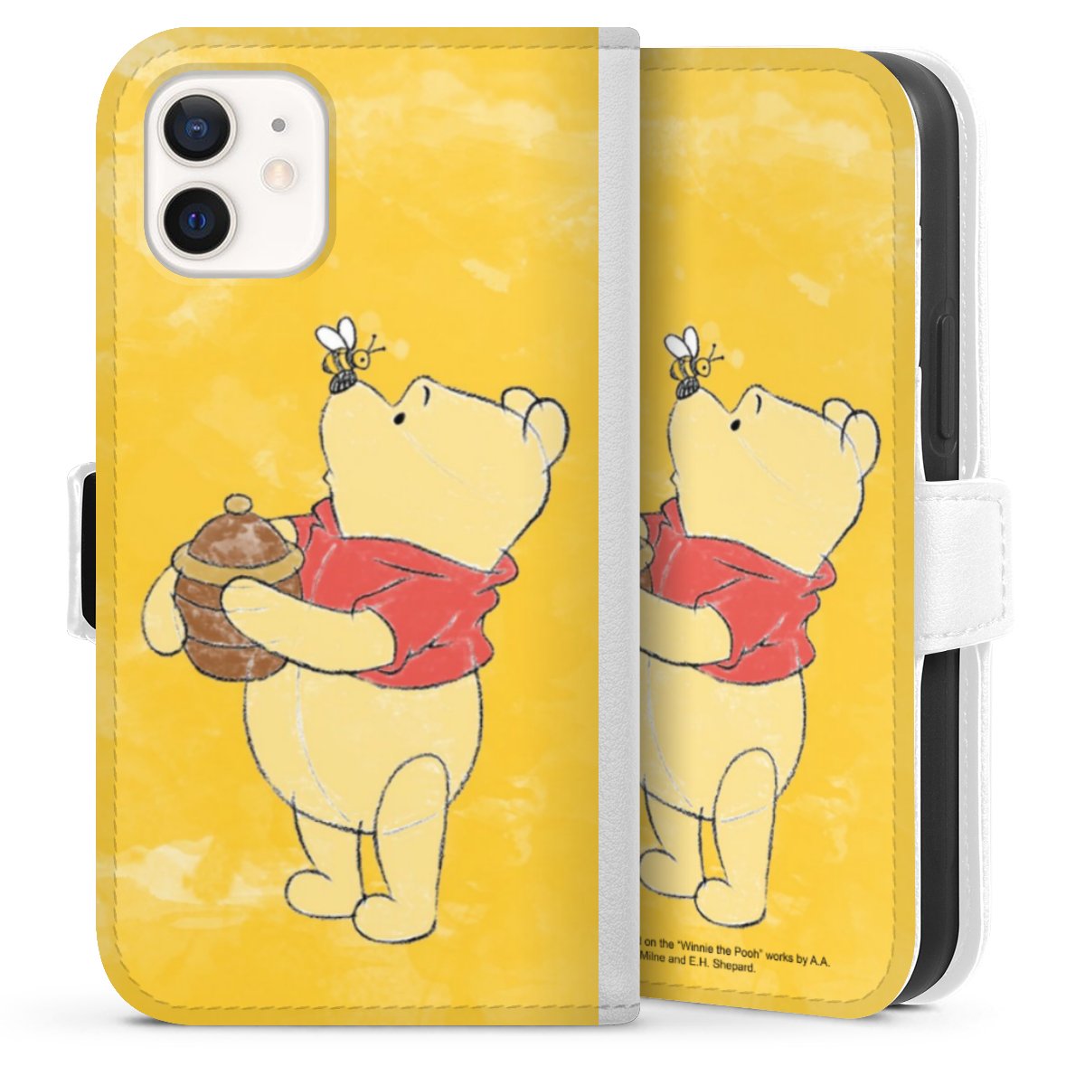 iPhone 12 mini Handy Klapphülle Handyhülle aus Kunst Leder weiß Flip Case Official Licensed Product Winnie The Pooh Disney Sideflip mit Lasche