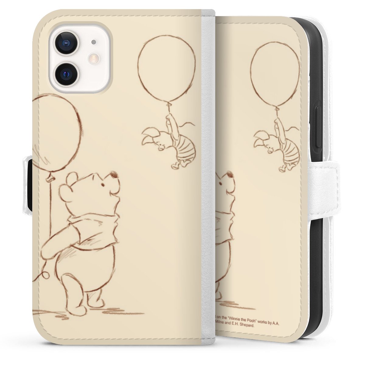 iPhone 12 mini Handy Klapphülle Handyhülle aus Kunst Leder weiß Flip Case Official Licensed Product Winnie The Pooh Disney Sideflip mit Lasche