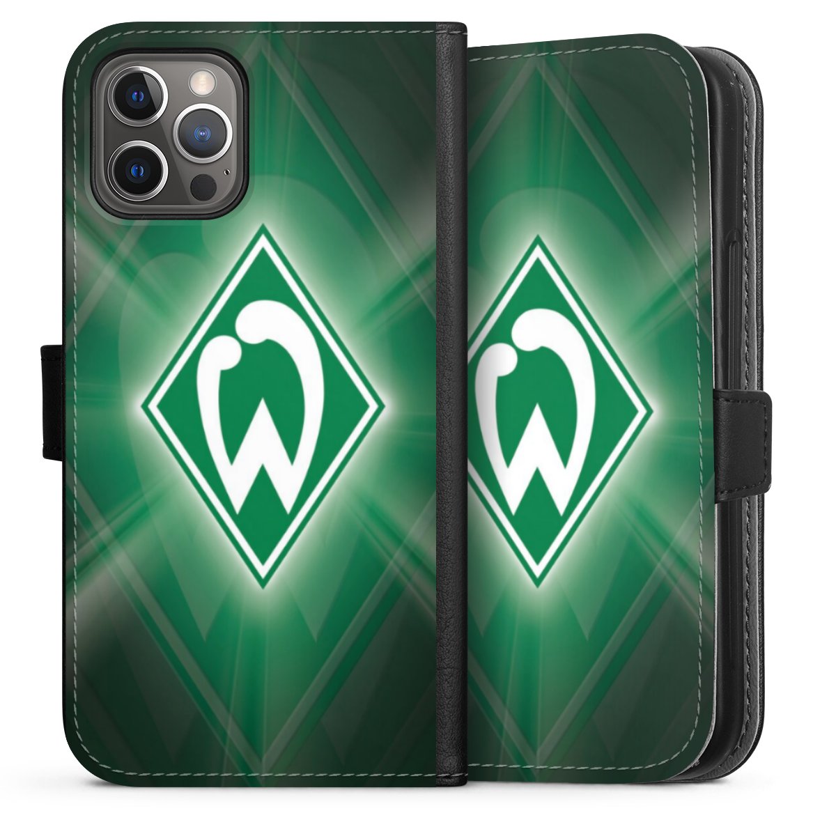 iPhone 12 Pro Handy Klapphülle Handyhülle aus Kunst Leder schwarz Flip Case Sv Werder Bremen Official Licensed Product Coat Of Arms Sideflip mit Lasche