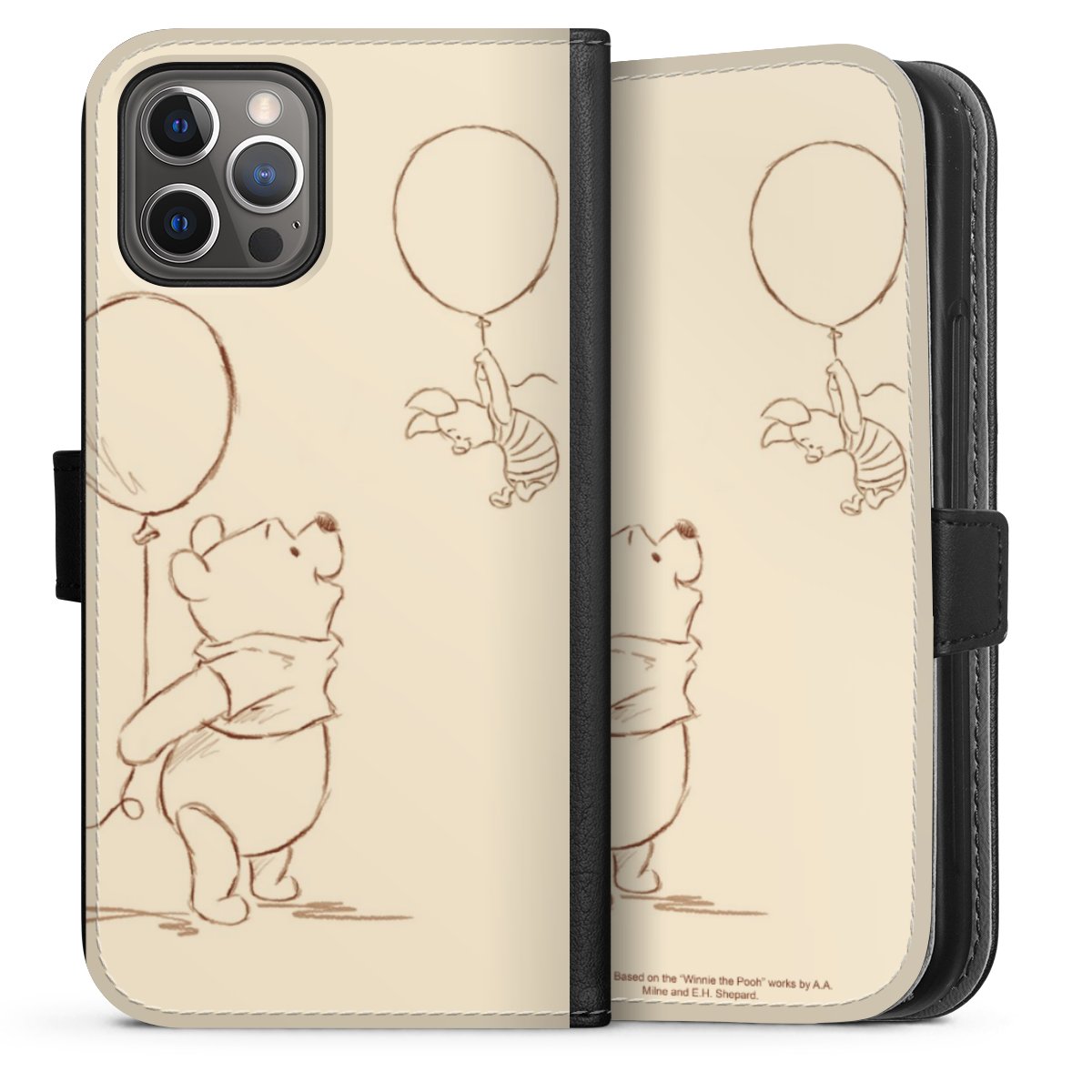 iPhone 12 Pro Handy Klapphülle Handyhülle aus Kunst Leder schwarz Flip Case Official Licensed Product Winnie The Pooh Disney Sideflip mit Lasche