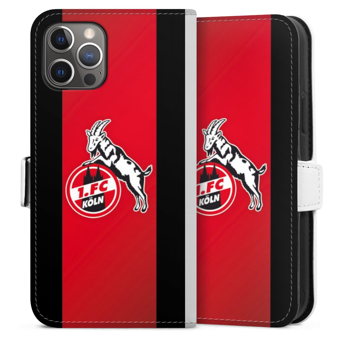 iPhone 12 Pro Handy Klapphülle Handyhülle aus Kunst Leder weiß Flip Case Official Licensed Product 1. Fc Köln Billy Goat Hennes Sideflip mit Lasche