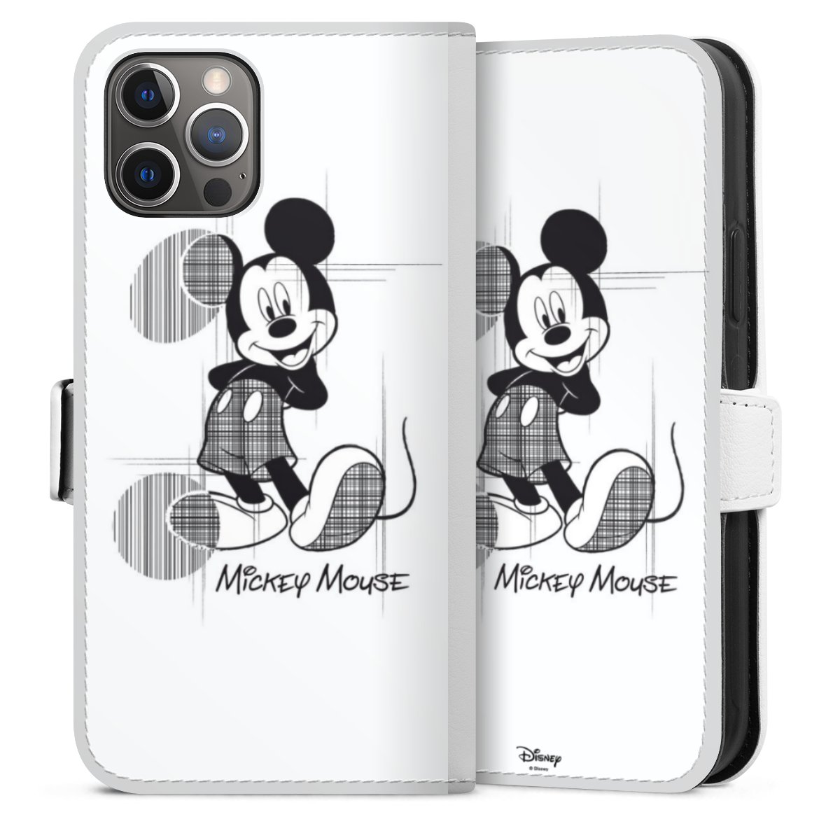 iPhone 12 Pro Handy Klapphülle Handyhülle aus Kunst Leder weiß Flip Case Official Licensed Product Mickey Mouse Disney Sideflip mit Lasche