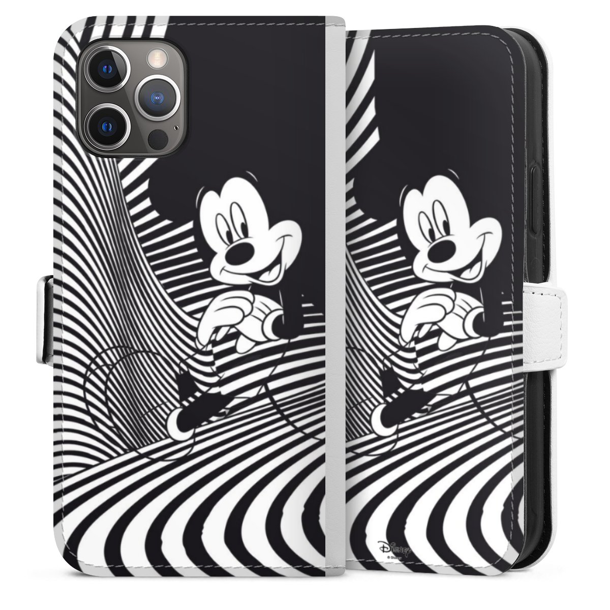 iPhone 12 Pro Handy Klapphülle Handyhülle aus Kunst Leder weiß Flip Case Mickey Mouse Official Licensed Product Disney Sideflip mit Lasche