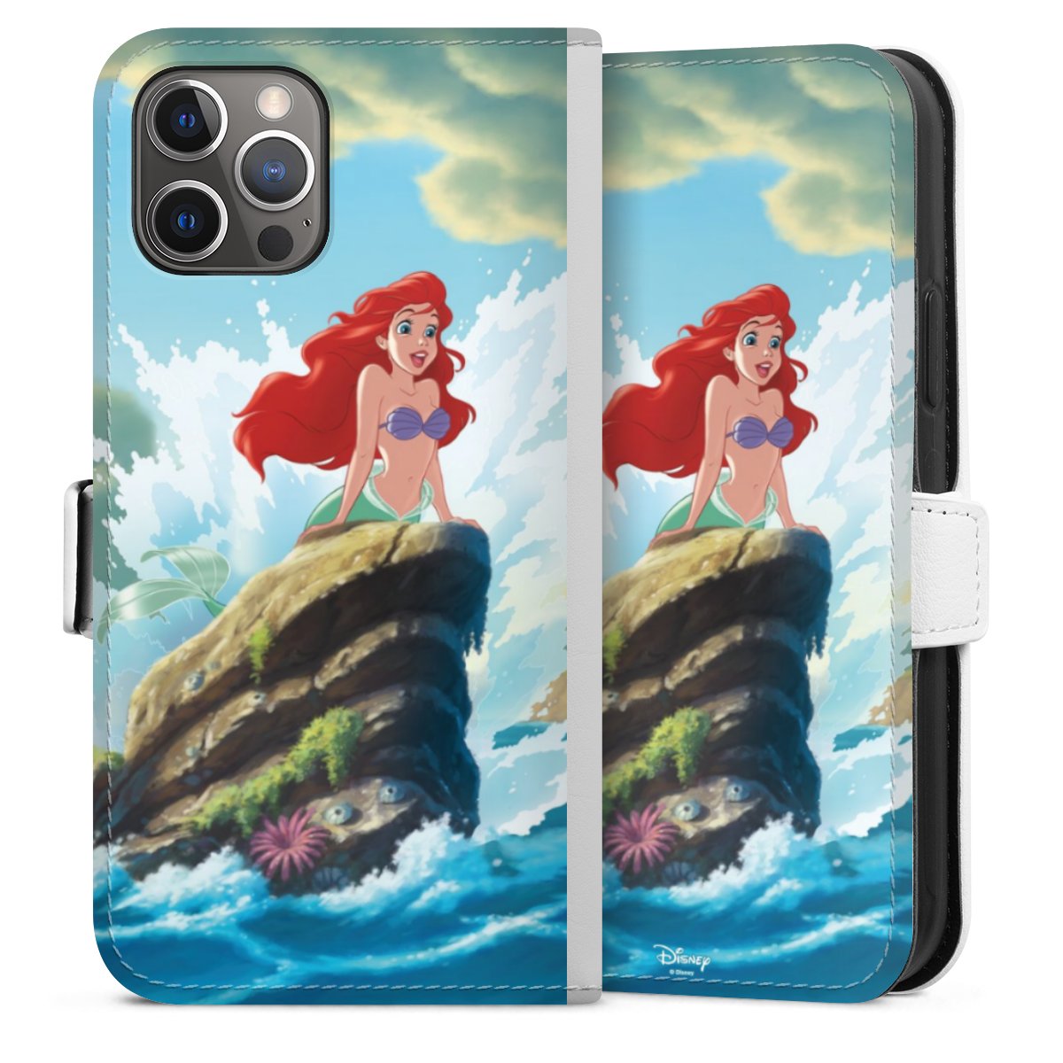 iPhone 12 Pro Handy Klapphülle Handyhülle aus Kunst Leder weiß Flip Case Mermaid Official Licensed Product Arielle Die Meerjungfrau Sideflip mit Lasche