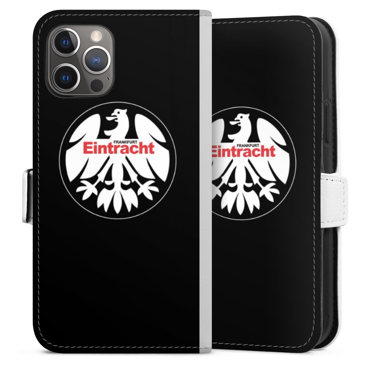 iPhone 12 Pro Handy Klapphülle Handyhülle aus Kunst Leder weiß Flip Case Eintracht Frankfurt Official Licensed Product Sge Sideflip mit Lasche