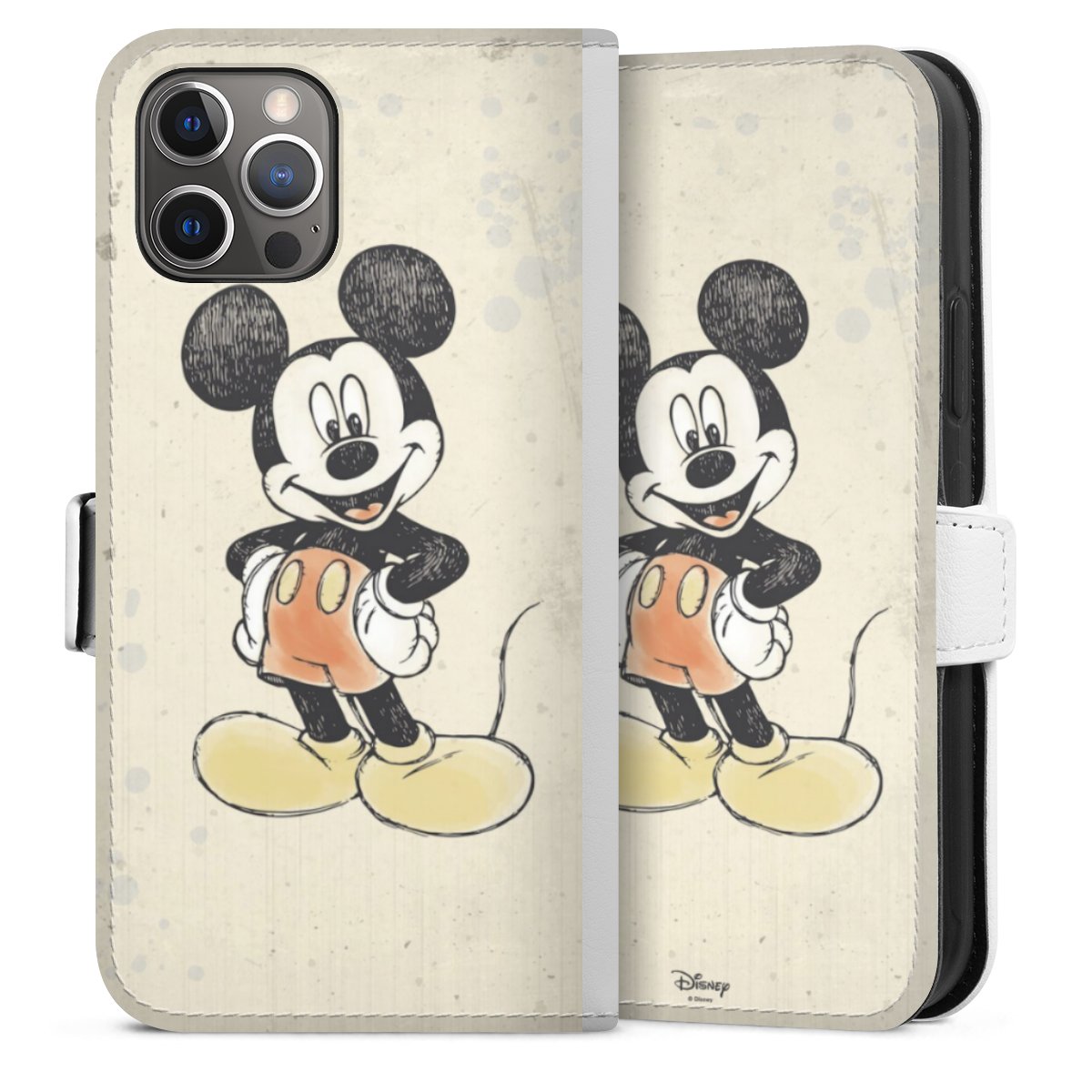 iPhone 12 Pro Handy Klapphülle Handyhülle aus Kunst Leder weiß Flip Case Official Licensed Product Mickey & Minnie Mouse Water Colour Sideflip mit Lasche