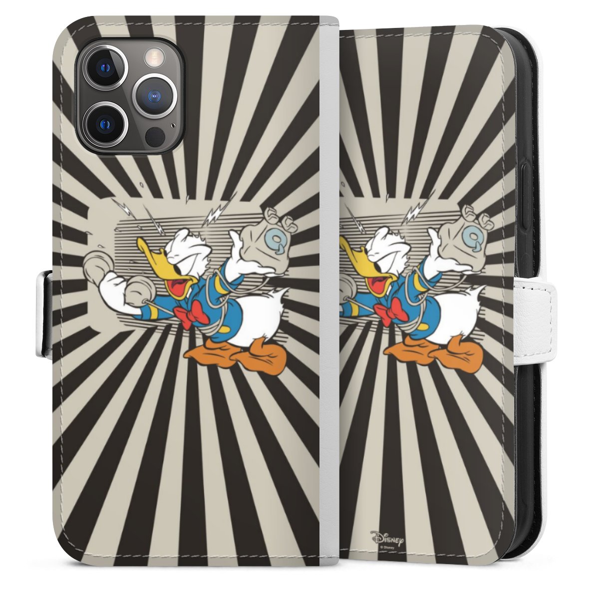 iPhone 12 Pro Handy Klapphülle Handyhülle aus Kunst Leder weiß Flip Case Disney Donald Duck Official Licensed Product Sideflip mit Lasche