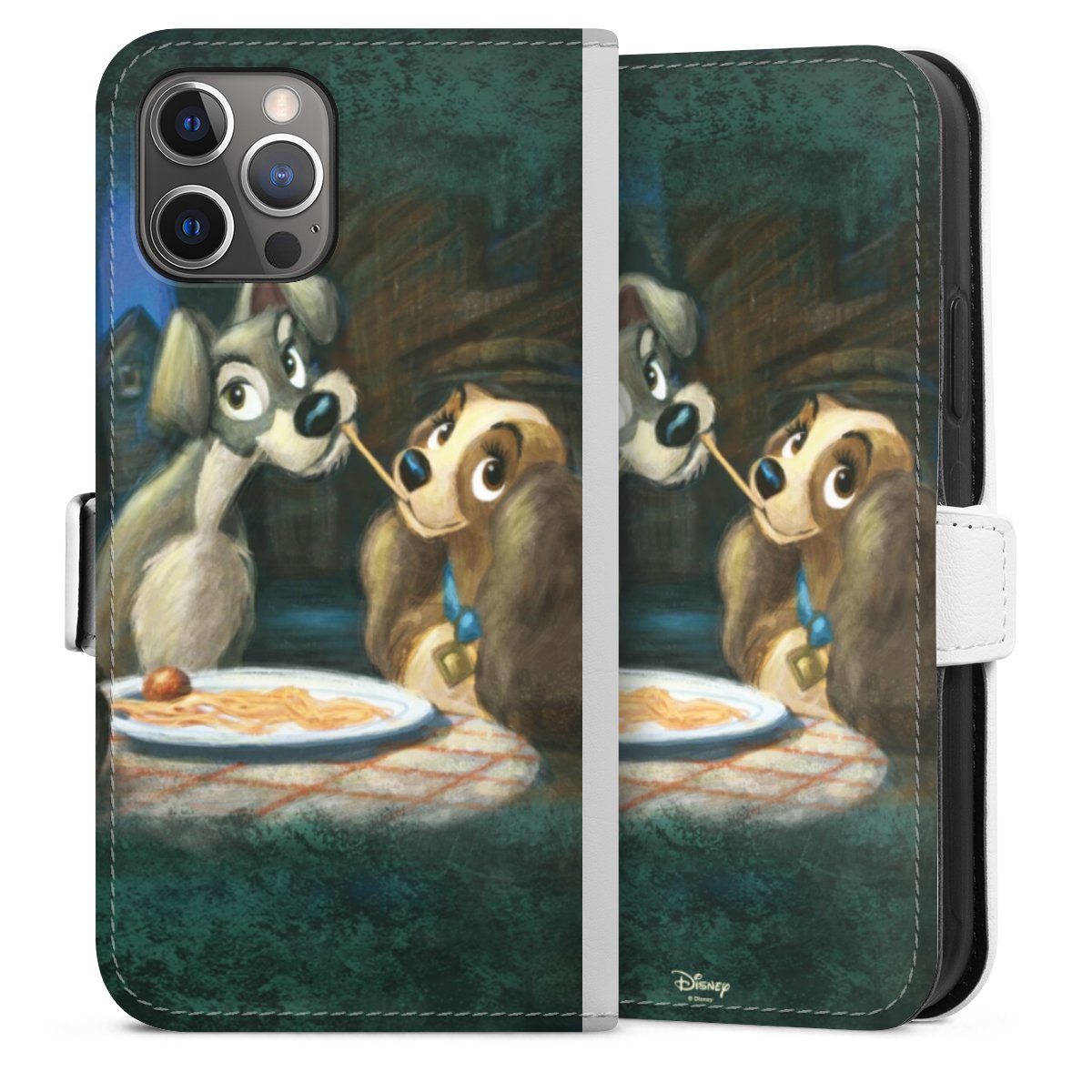 iPhone 12 Pro Handy Klapphülle Handyhülle aus Kunst Leder weiß Flip Case Official Licensed Product Lady And The Tramp Disney Sideflip mit Lasche