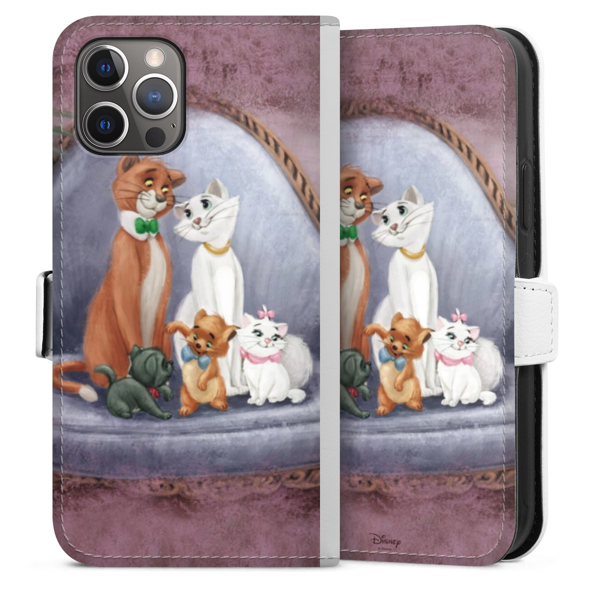 iPhone 12 Pro Handy Klapphülle Handyhülle aus Kunst Leder weiß Flip Case Aristocats Official Licensed Product Disney Sideflip mit Lasche