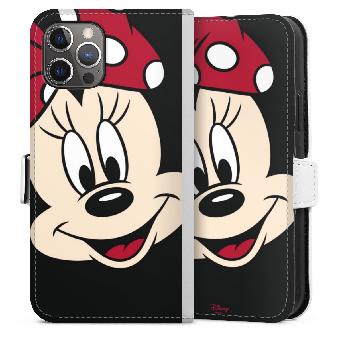 iPhone 12 Pro Handy Klapphülle Handyhülle aus Kunst Leder weiß Flip Case Disney Minnie Mouse Official Licensed Product Sideflip mit Lasche