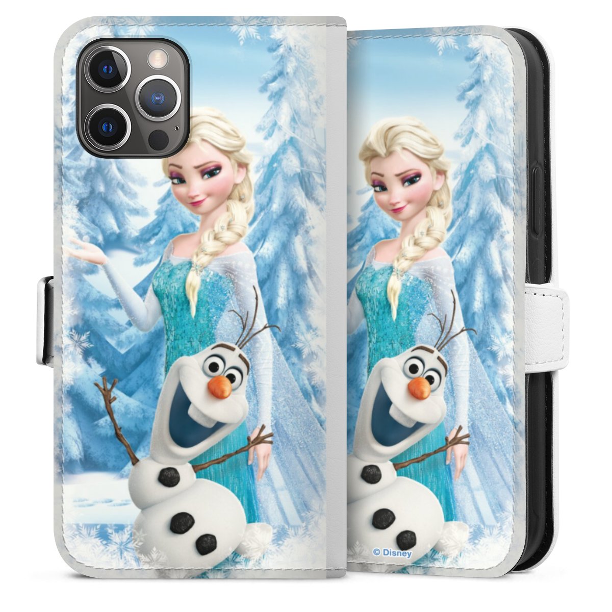 iPhone 12 Pro Handy Klapphülle Handyhülle aus Kunst Leder weiß Flip Case Official Licensed Product Disney Frozen Elsa Sideflip mit Lasche