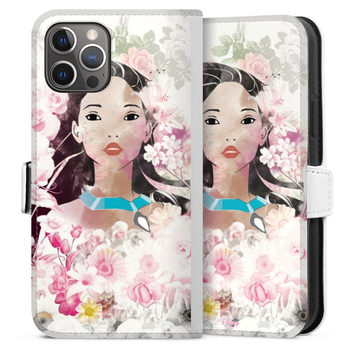 iPhone 12 Pro Handy Klapphülle Handyhülle aus Kunst Leder weiß Flip Case Official Licensed Product Disney Pocahontas Sideflip mit Lasche