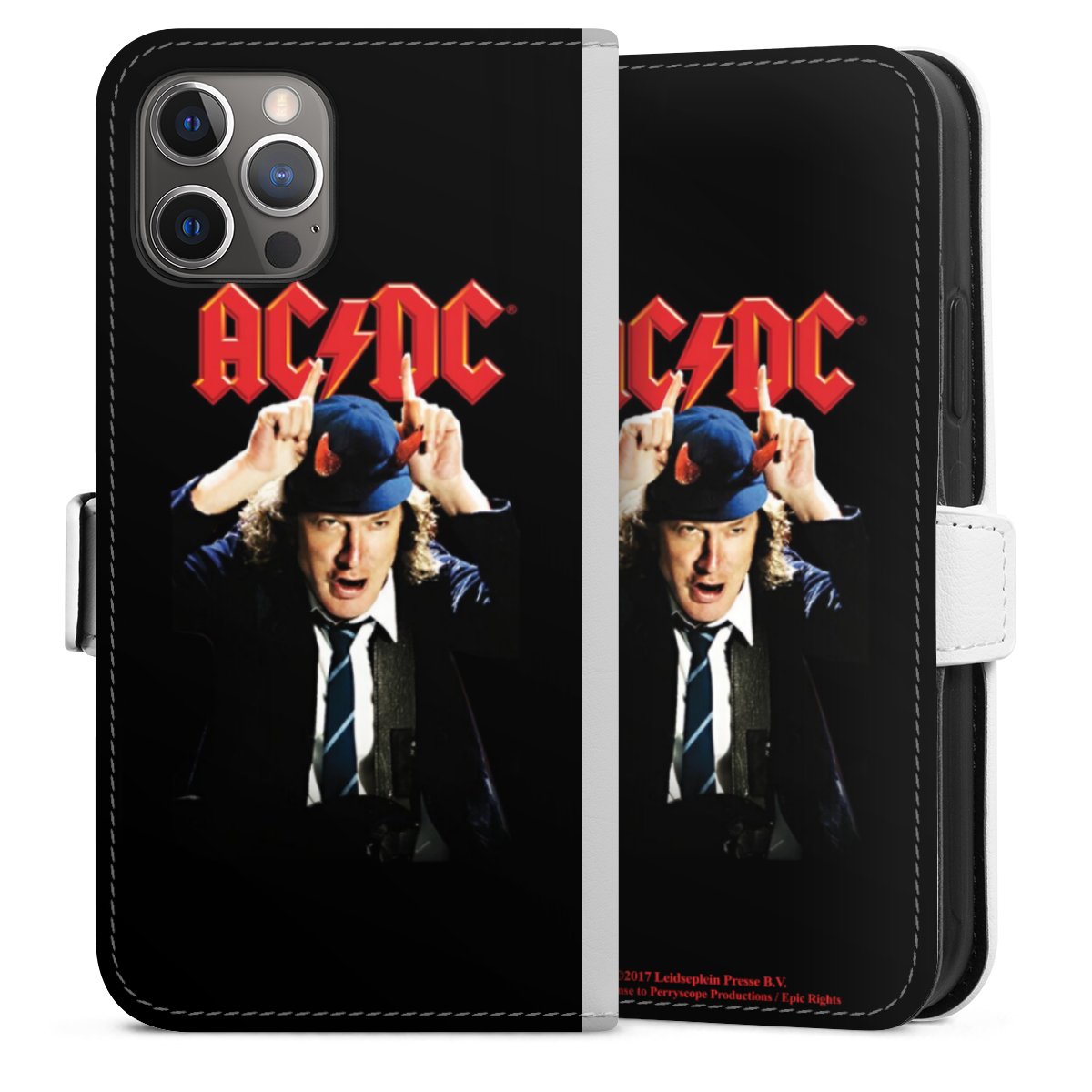 iPhone 12 Pro Handy Klapphülle Handyhülle aus Kunst Leder weiß Flip Case Merchandise Acdc Riverplate Sideflip mit Lasche