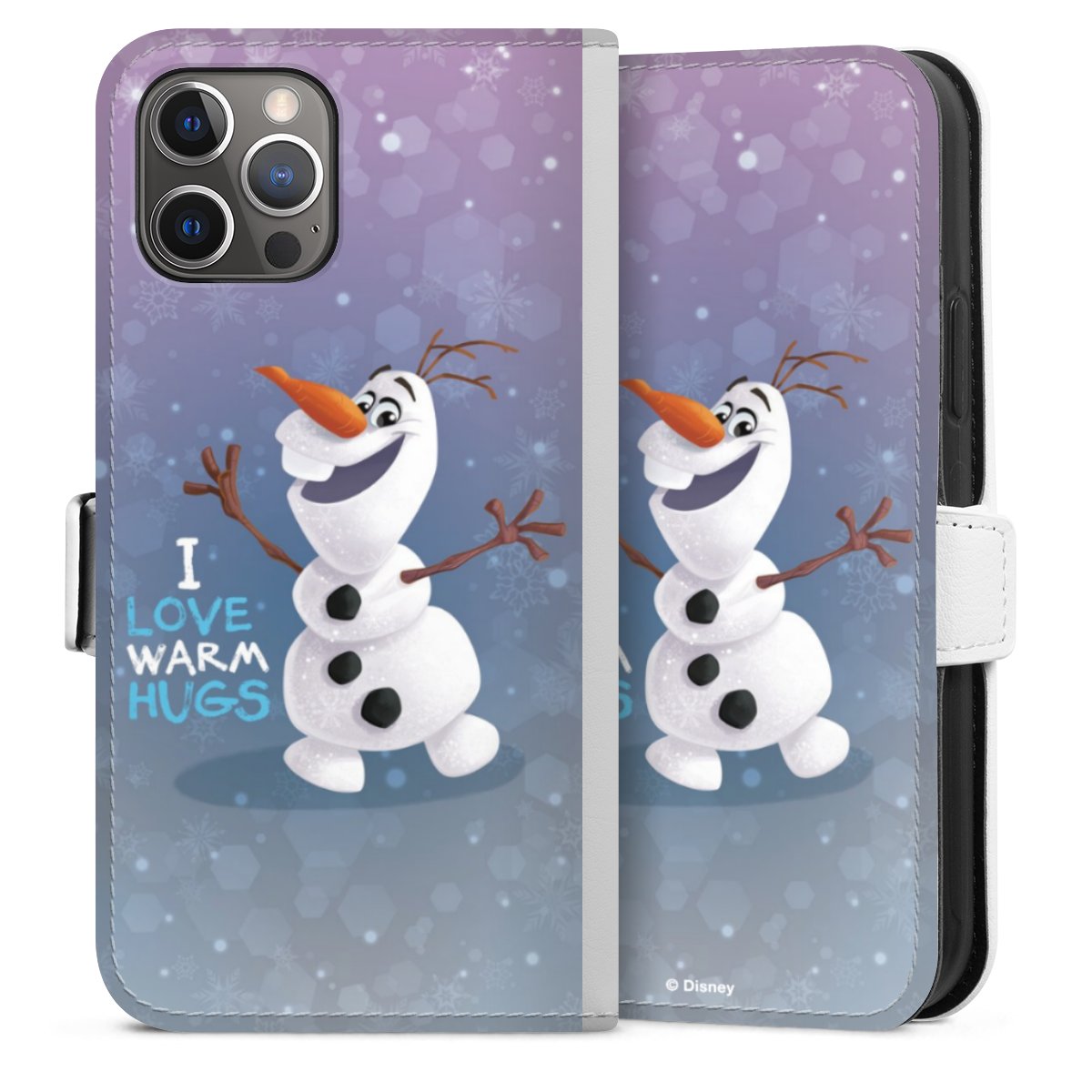 iPhone 12 Pro Handy Klapphülle Handyhülle aus Kunst Leder weiß Flip Case Frozen Olaf Official Licensed Product Frozen Sideflip mit Lasche