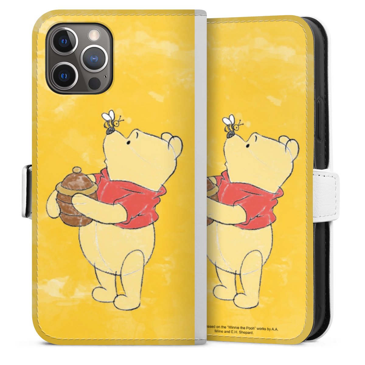 iPhone 12 Pro Handy Klapphülle Handyhülle aus Kunst Leder weiß Flip Case Winnie The Pooh Official Licensed Product Disney Sideflip mit Lasche