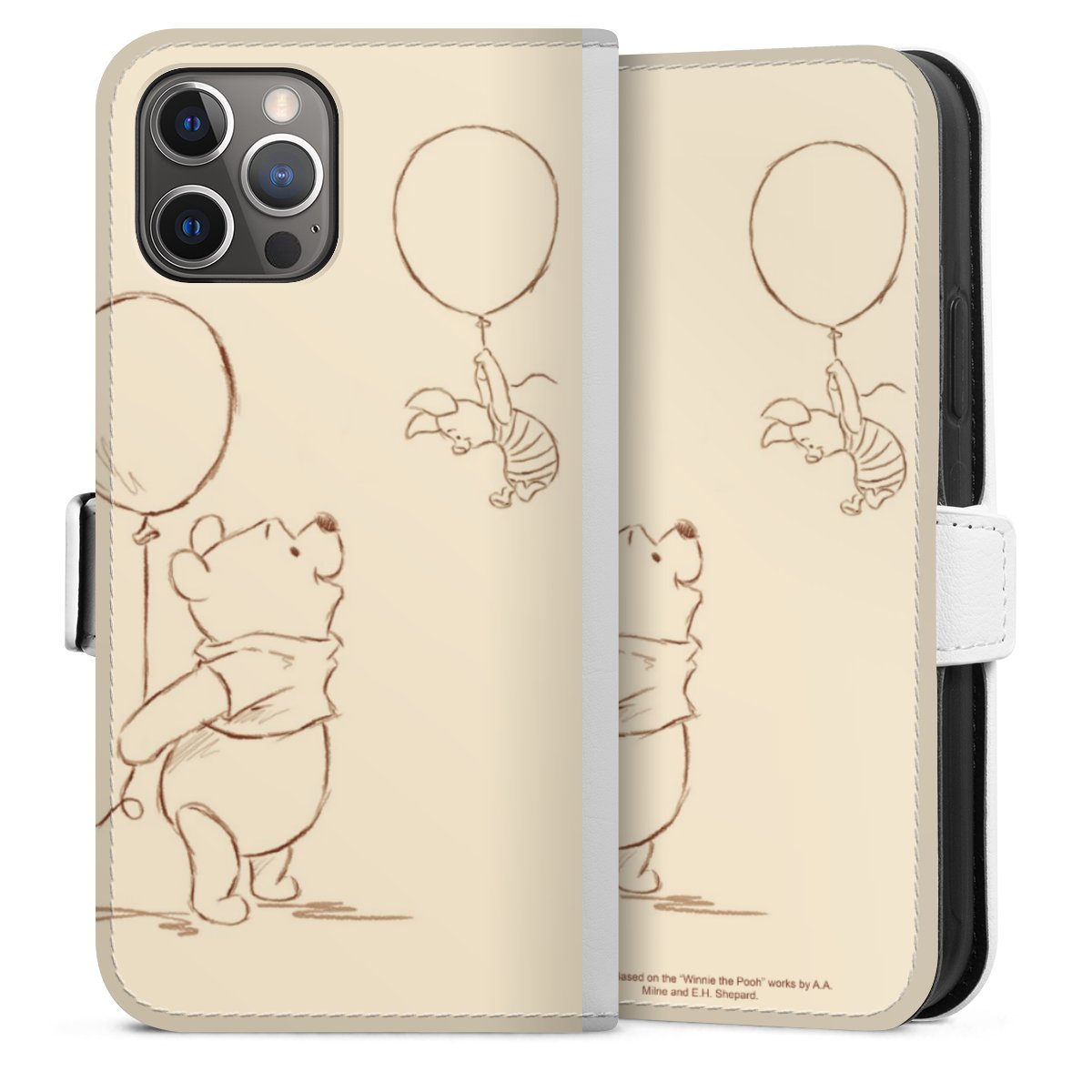 iPhone 12 Pro Handy Klapphülle Handyhülle aus Kunst Leder weiß Flip Case Official Licensed Product Winnie The Pooh Disney Sideflip mit Lasche