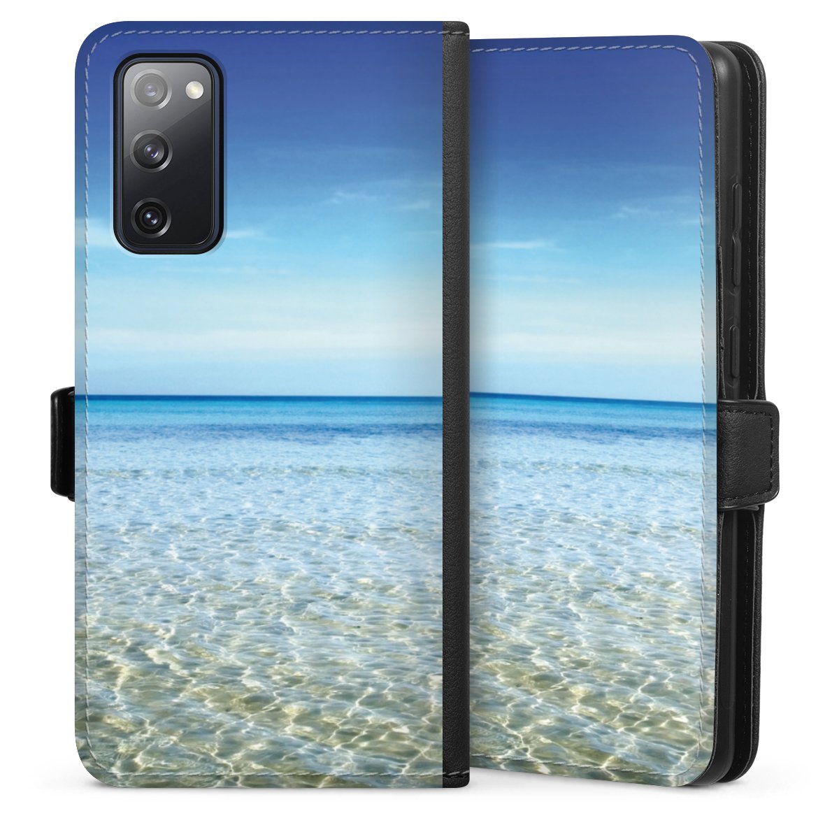 Galaxy S20 FE Handy Klapphülle Handyhülle aus Kunst Leder schwarz Flip Case Urlaub Sky Ocean Sideflip mit Lasche