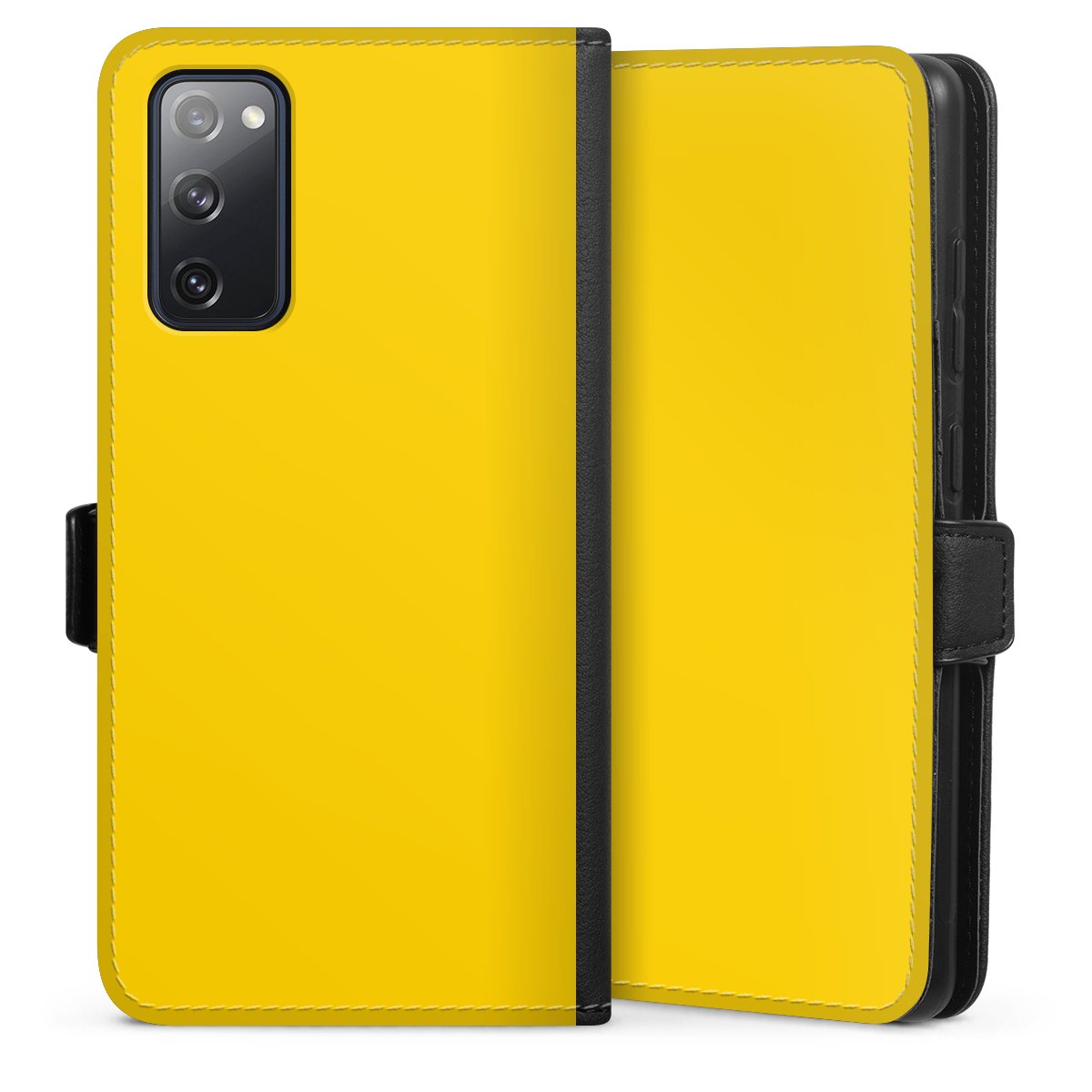 Galaxy S20 FE Handy Klapphülle Handyhülle aus Kunst Leder schwarz Flip Case Yellow Unicoloured Colour Sideflip mit Lasche