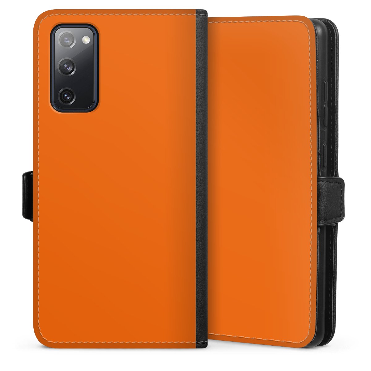 Galaxy S20 FE Handy Klapphülle Handyhülle aus Kunst Leder schwarz Flip Case Orange Colour Unicoloured Sideflip mit Lasche