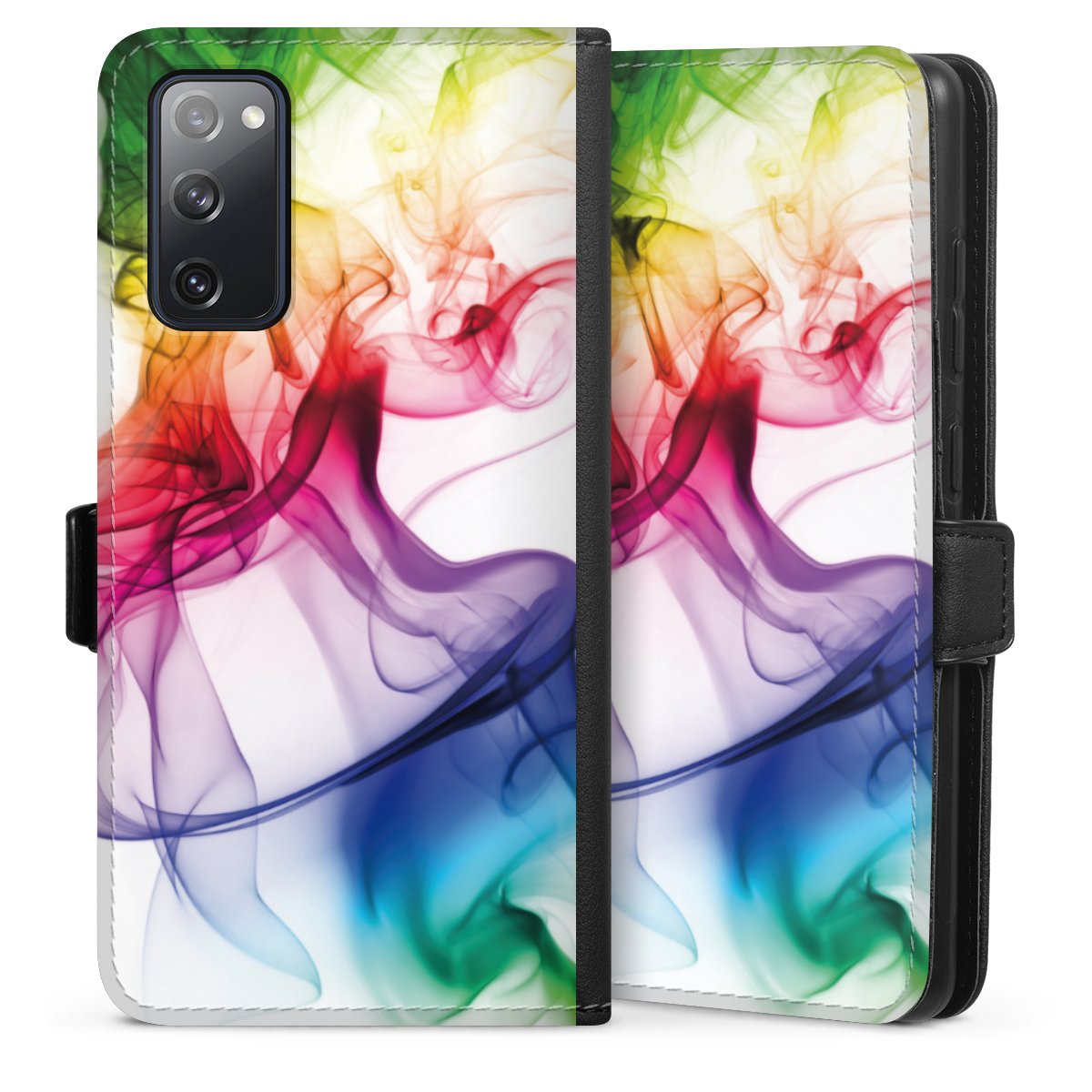 Galaxy S20 FE Handy Klapphülle Handyhülle aus Kunst Leder schwarz Flip Case Water Colour Rainbow Sideflip mit Lasche